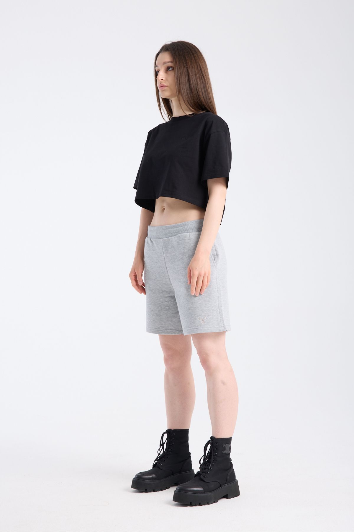 DK DOKUMACI Kadın Crop Yarım kollu T-Shirt Siyah