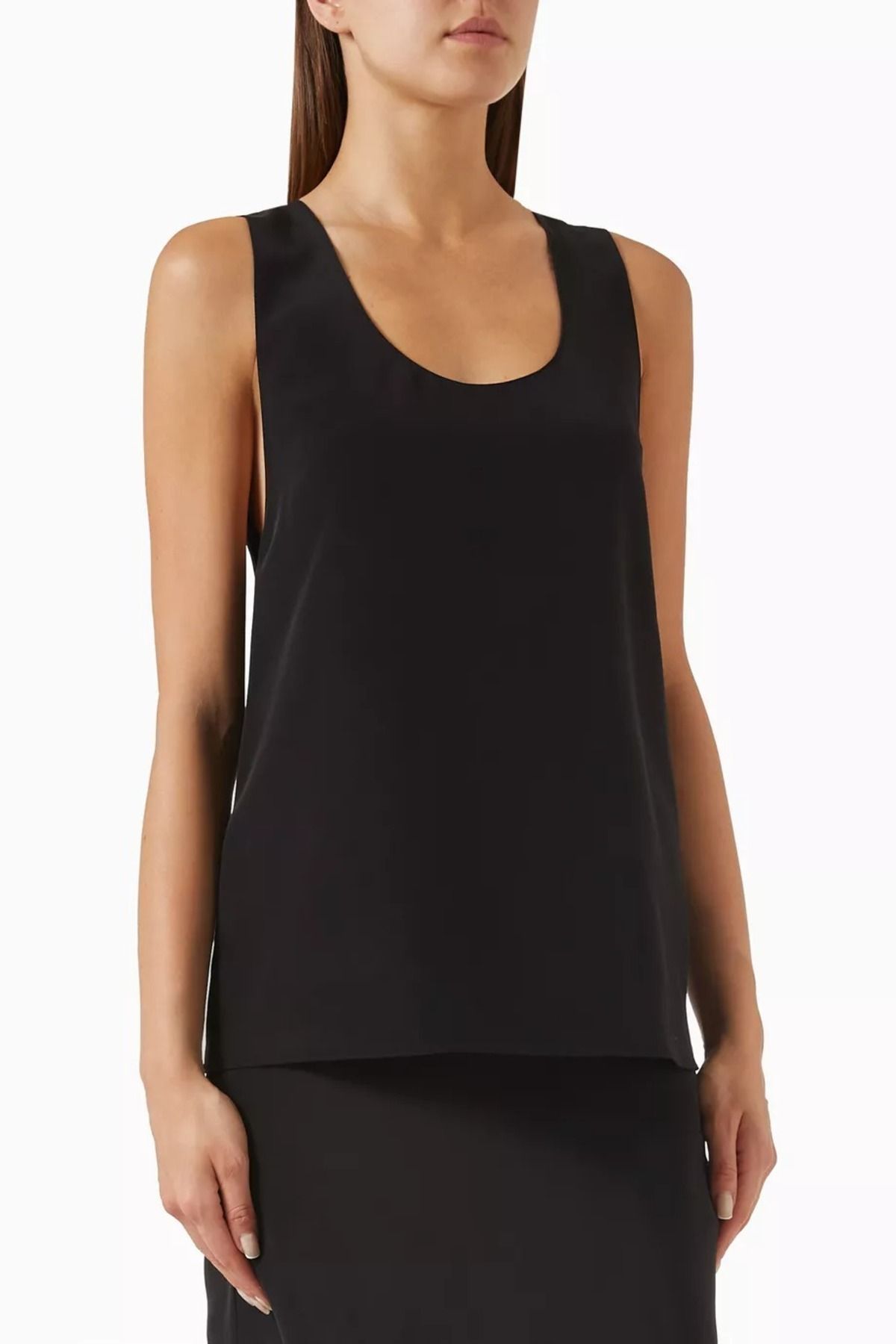 12storeez Black Silk Tank Top, Minimalist ve Şık Mulberry İpek Atlet Siyah