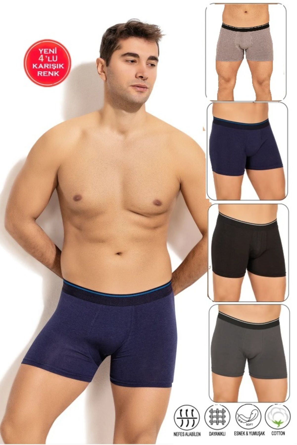 4GEN Özkan Erkek Boxer Pamuklu Asorti 4'lü Paket
