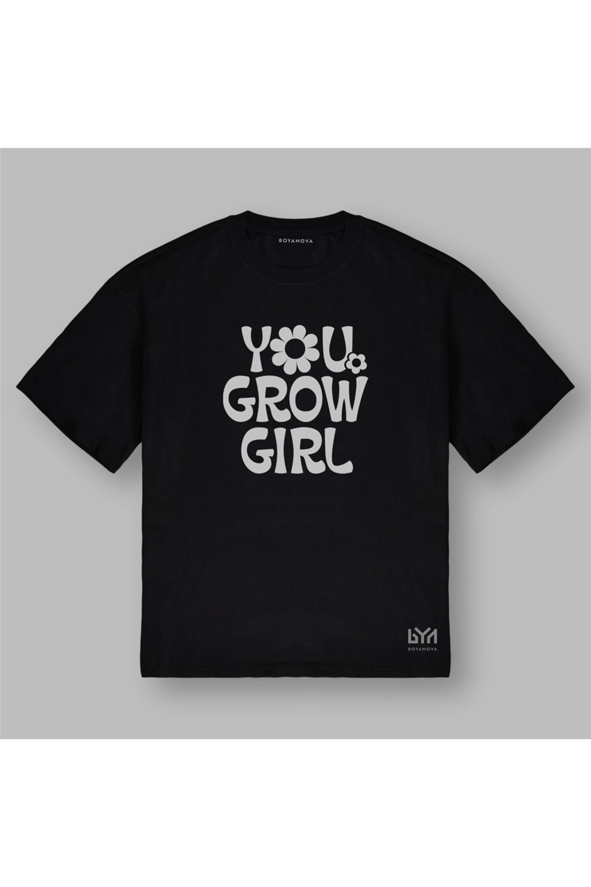 BOYANOVA You Grow Girl Kadın Oversize Siyah Tişört