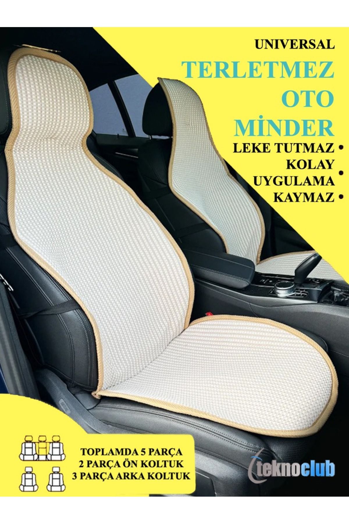 TEKNOCLUB %100 Pamuk Terletmez Oto Koltuk Koruyucu Kılıf - %100 Pamuk Oto Koltuk Kilim / Minder (5 PARÇA)