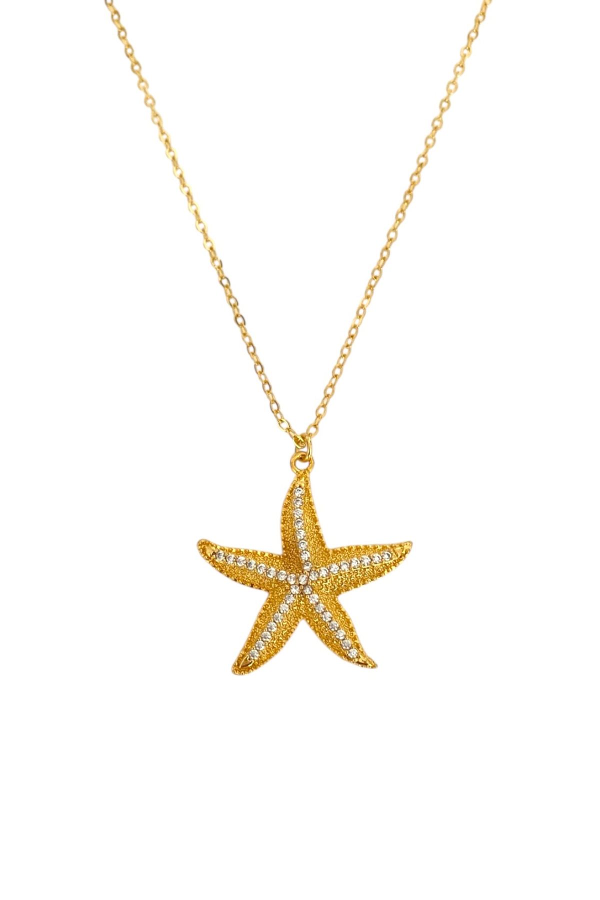 Bonnjerra Jewellery Altın Kaplama Basic Zincir Zirkon Taşlı Yıldız Kolye, Deniz Yıldızı Kolye