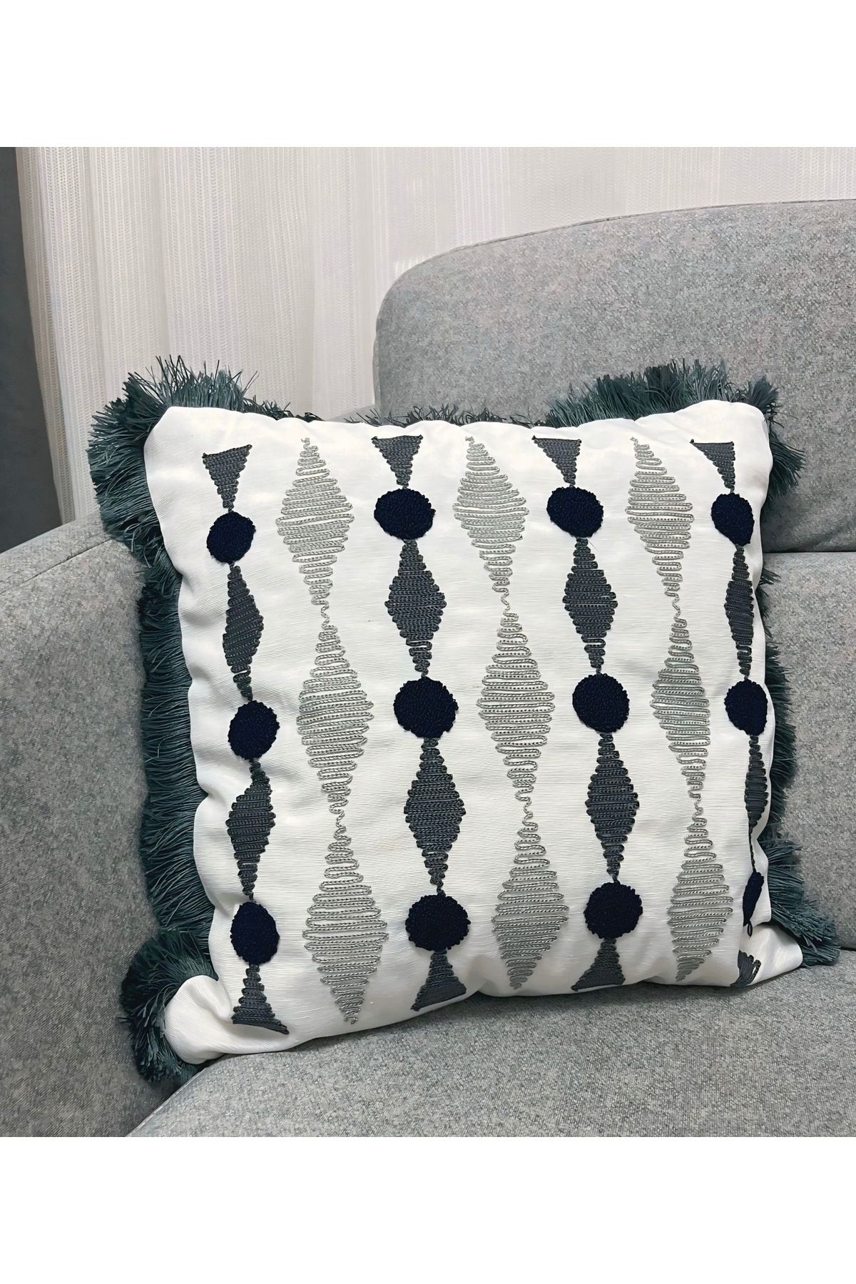 NUVİTA HOME Punch Nakış Desenli Keten Kırlent Kılıfı