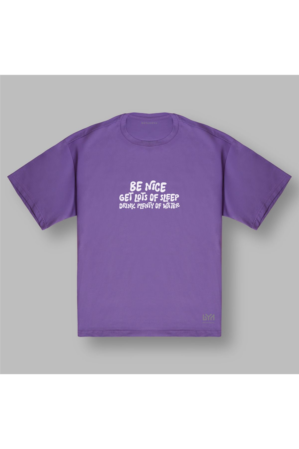 BOYANOVA Be Nice Kadın Oversize Mor Tişört