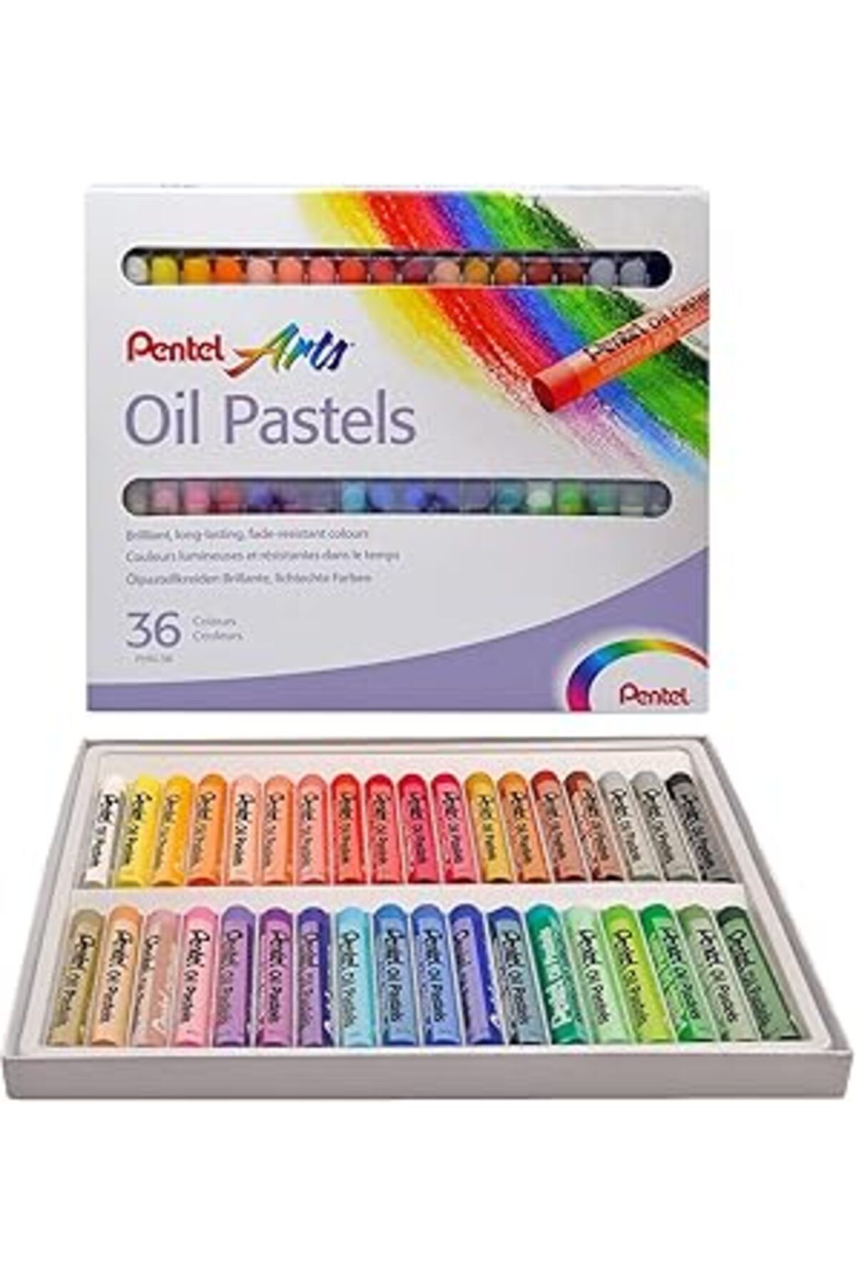 Qedii Pentel Yağlı Pastel Boya, Standart Kutu, 36 Renkli