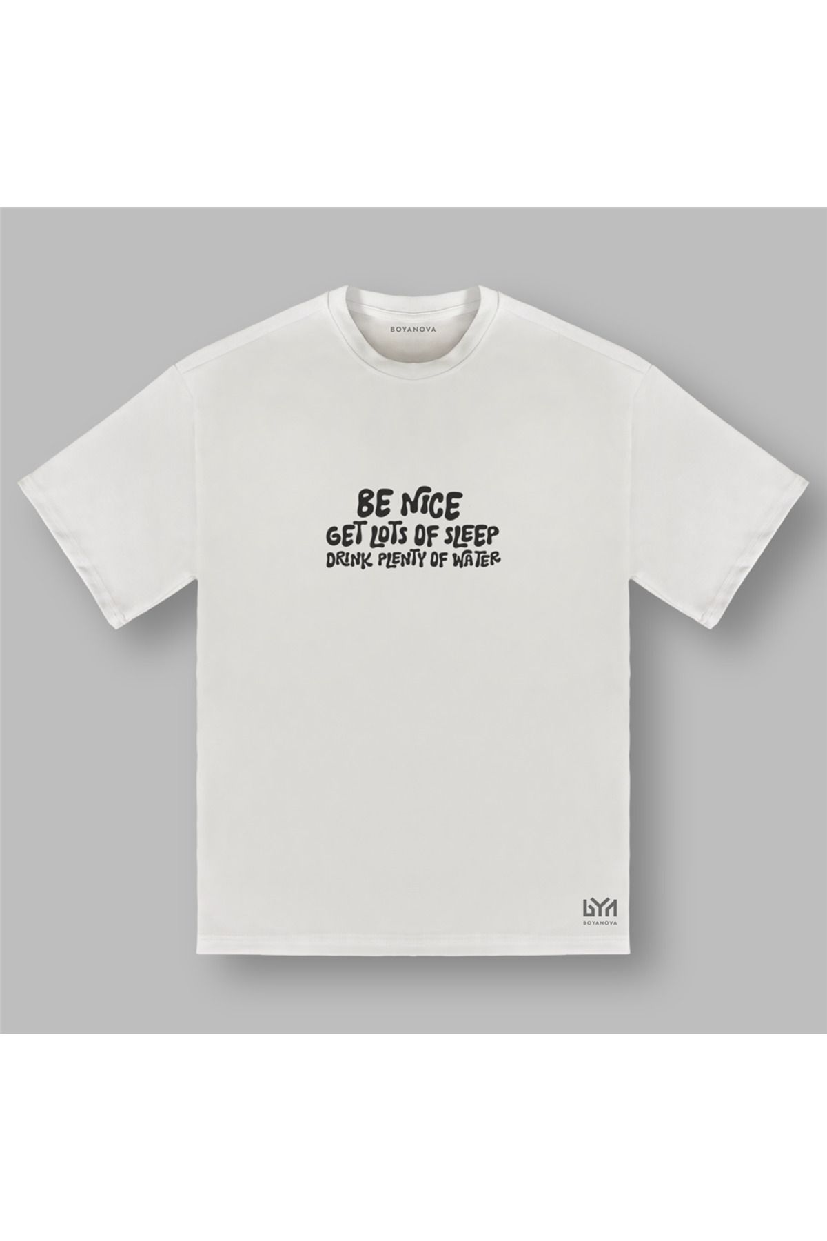 BOYANOVA Be Nice Kadın Oversize Ekru Tişört