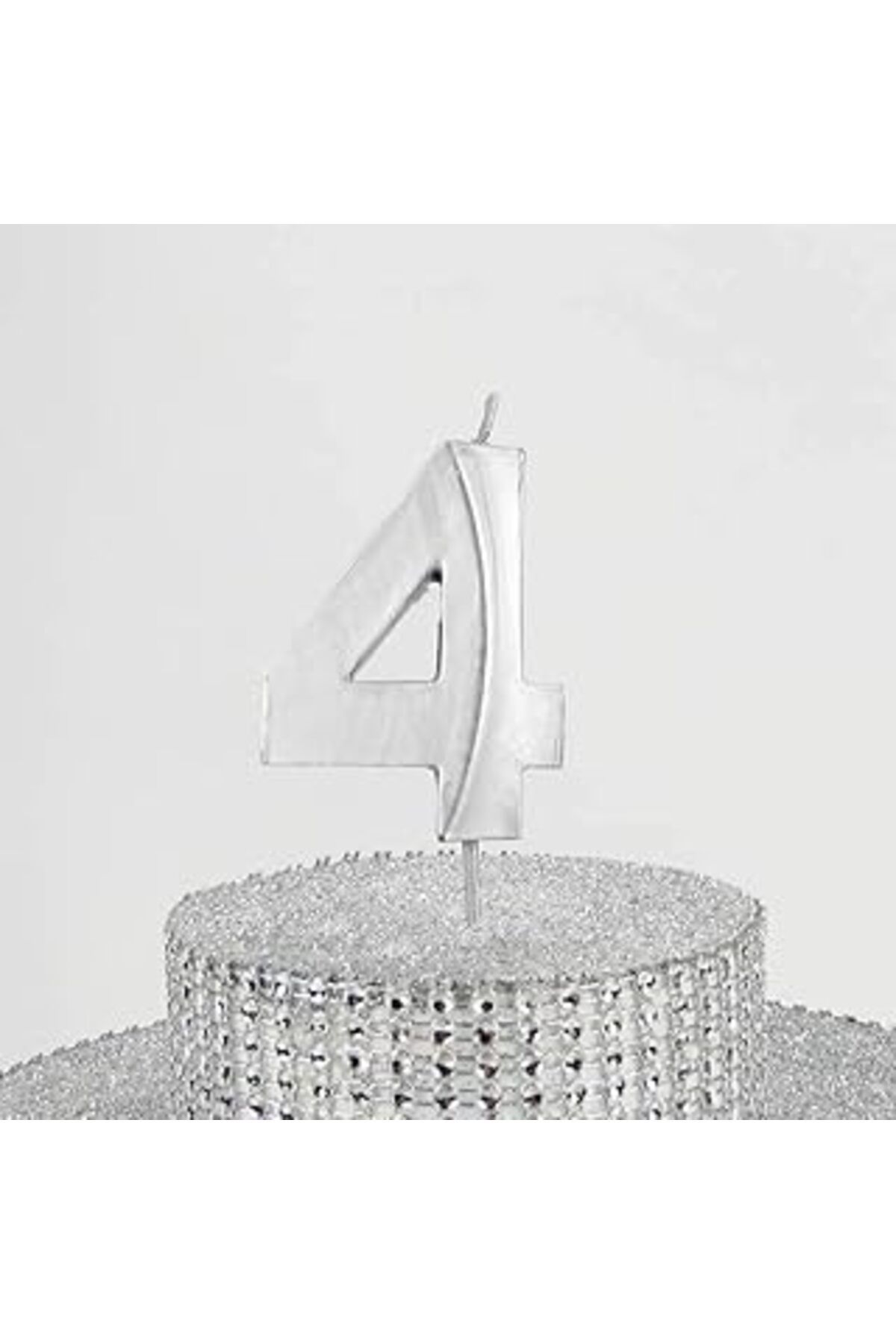 Qedii Parti Vitrini 4 Dört Rakamlı Gümüş Gri Mum 6.5 Cm