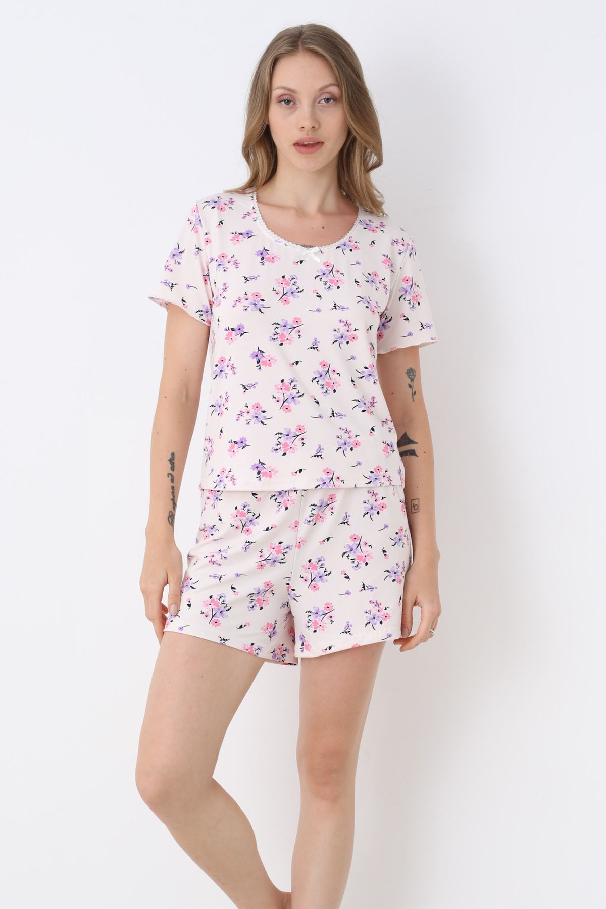 TURAY Bianca Charm Kısakol Şortlu Pijama Takımı