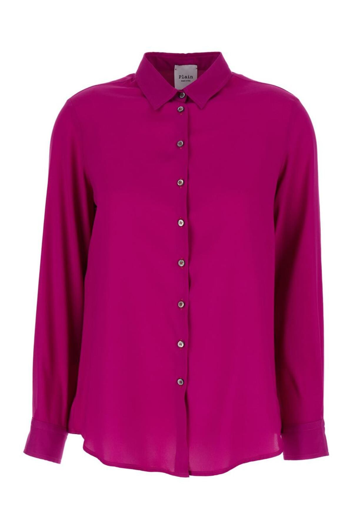 PLAIN-Fuchsia Relaxed Shirt With Mother-Of-Pearl Buttons In Satin Woman 1
