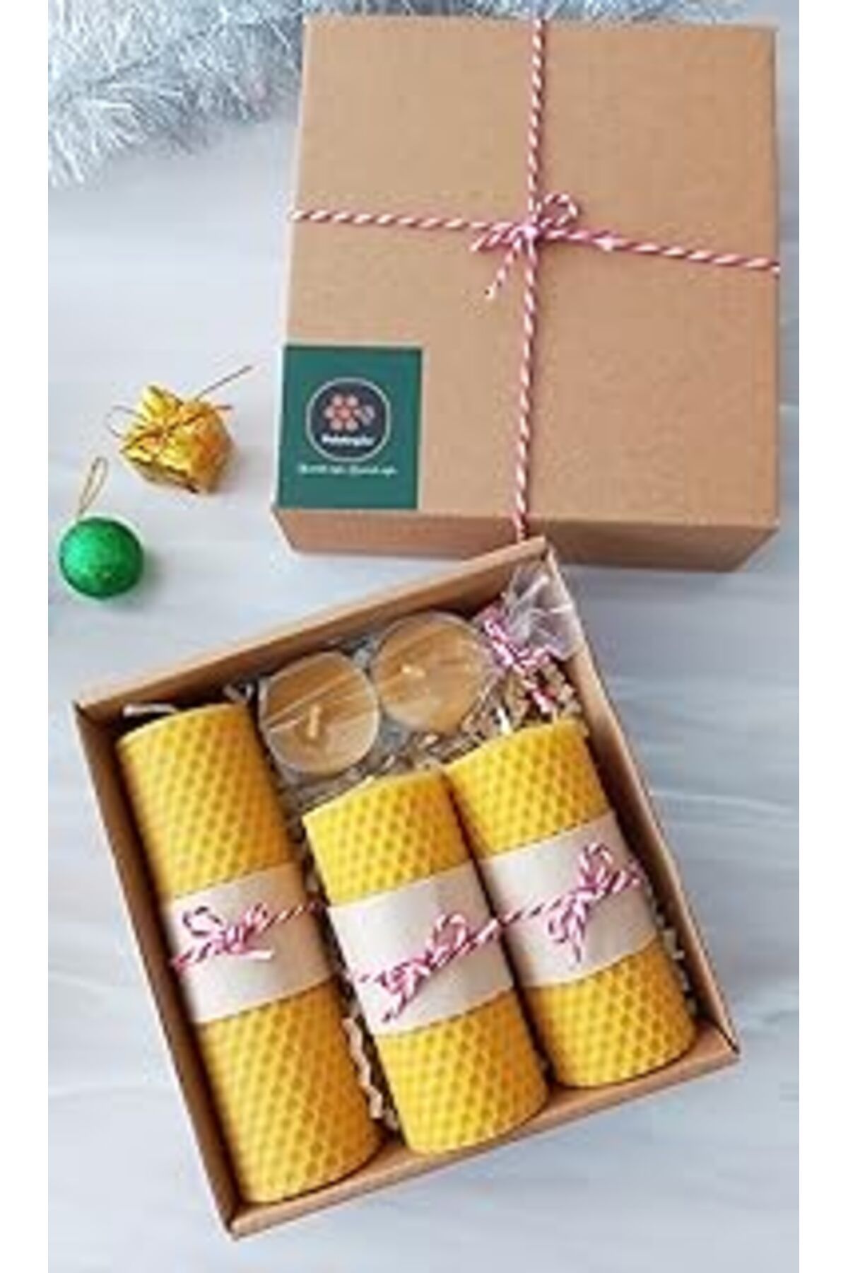 Qedii Petekoğlu Doğal Petek Balmumu Mum Hediye Paketi Bal Mumu Mum Beeswax Candle Sarma Ve Tealight Seti
