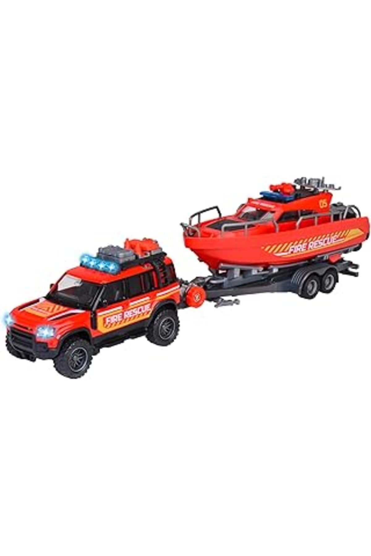 Mu Art Ahşap Majorette, 213716001, Land Rover Fire Rescue Aracı & Teknesi, Serbest Tekerlek, Die-Cast (Metal), F