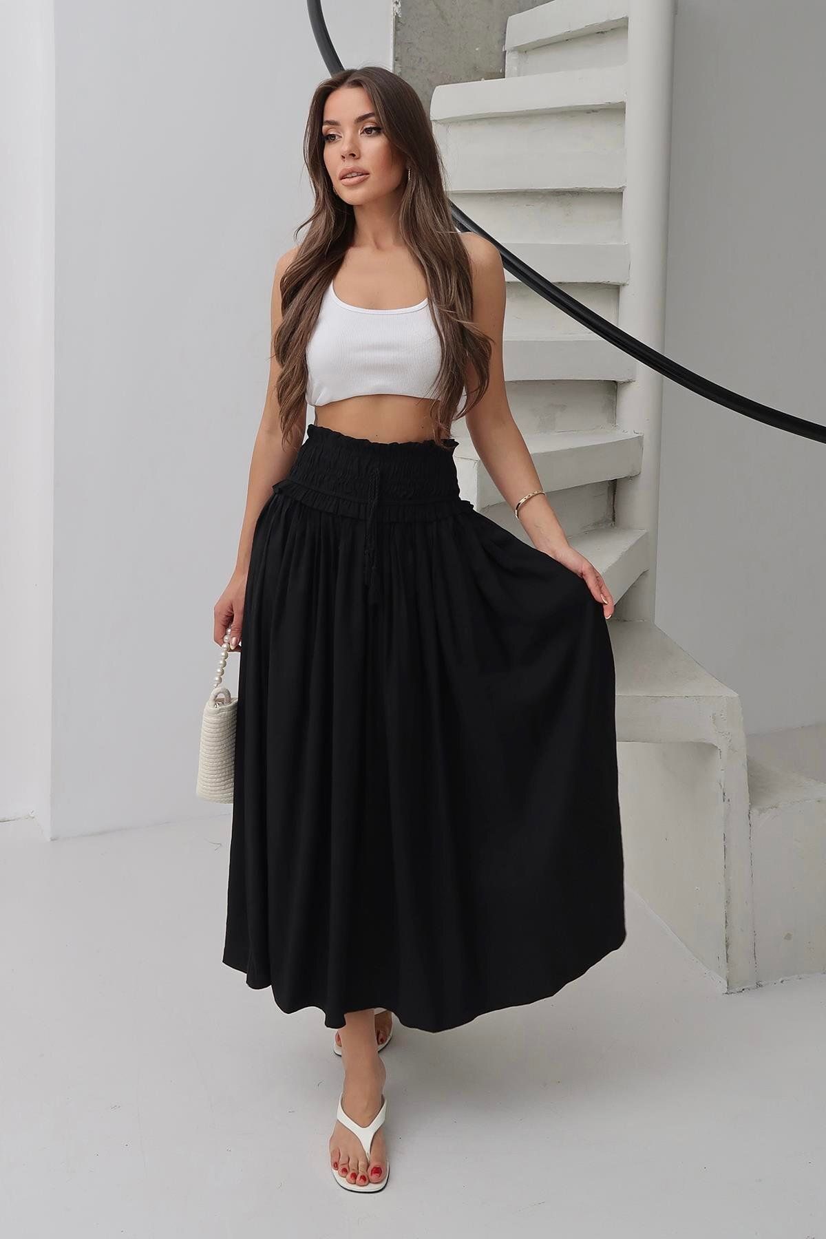 Moda cameo Mohinto Modal Kumaş Maxi Etek Siyah