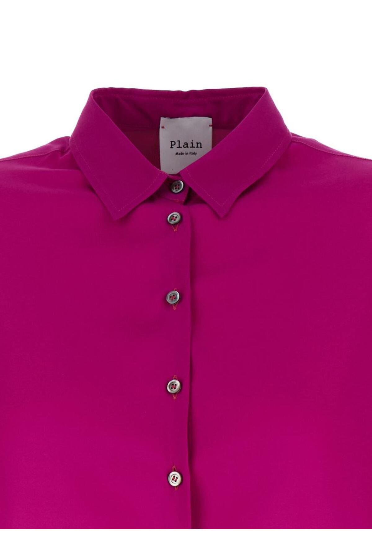 PLAIN-Fuchsia Relaxed Shirt With Mother-Of-Pearl Buttons In Satin Woman 3