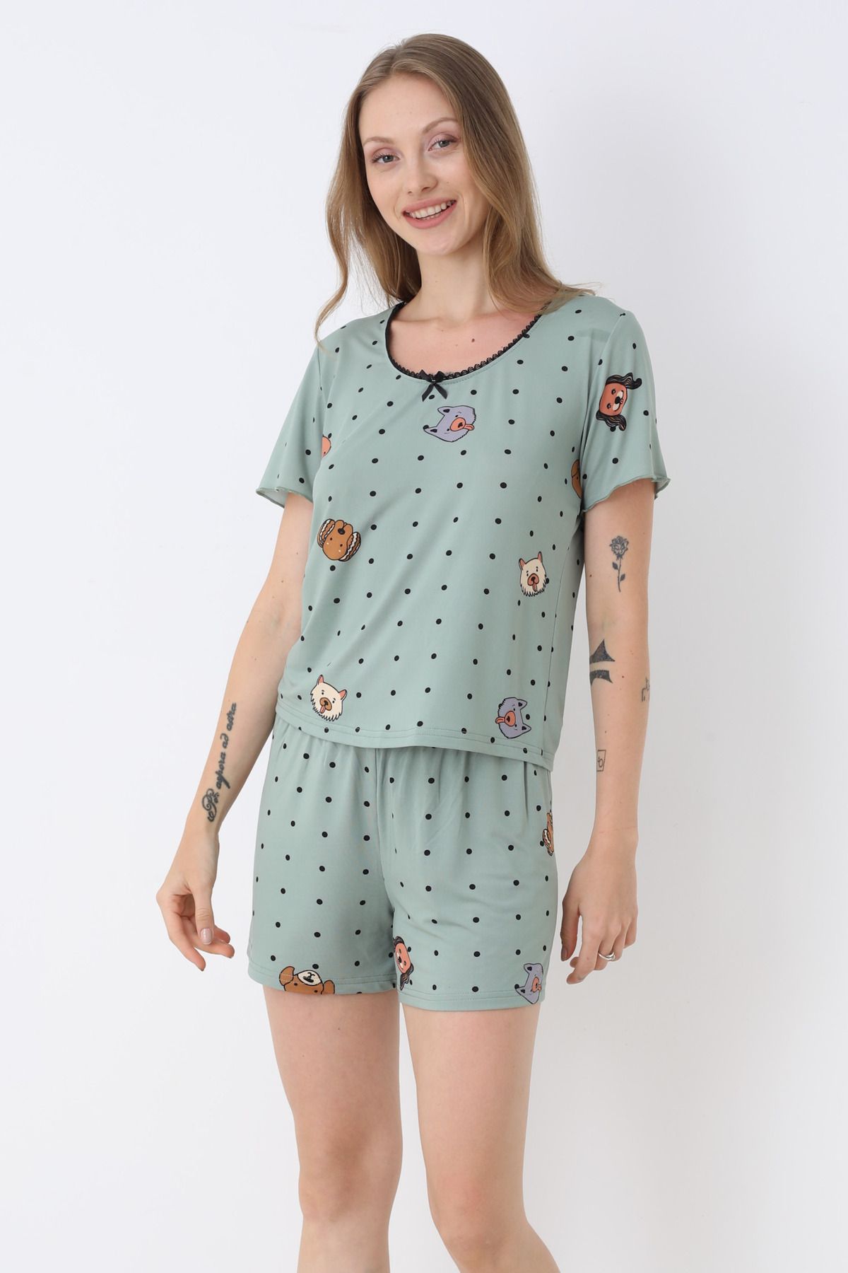 TURAY Bianca Charm Kısakol Şortlu Pijama Takımı
