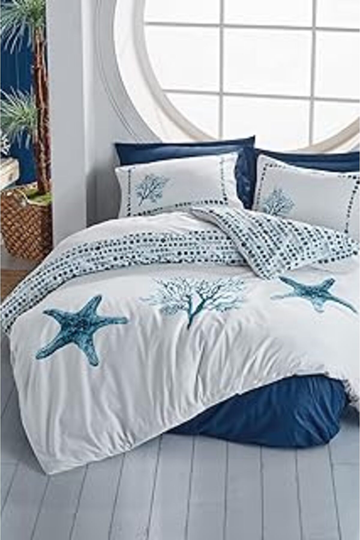 Qedii Cotton Box Maritime Çift Kişilik Nevresim Takımı Star Lacivert
