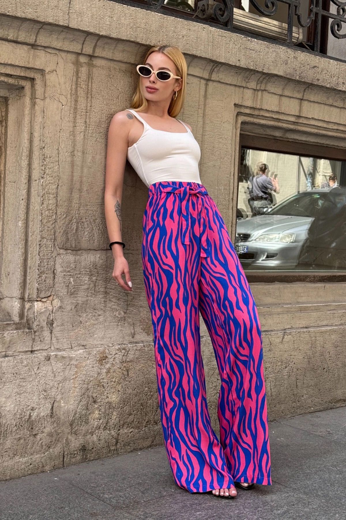 bacc Saks Fuşya Beli Bağlamalı Bol Kesim Palazzo Yazlık Pantolon