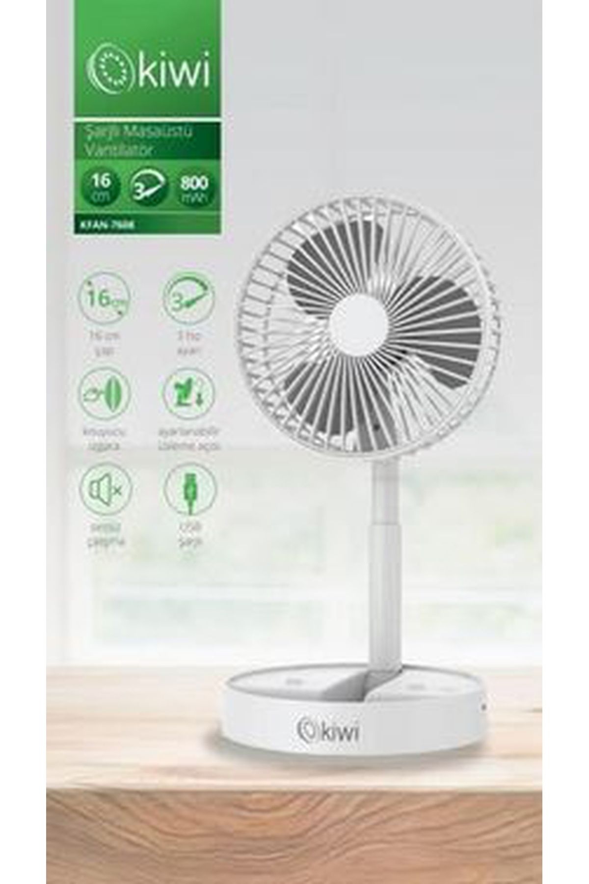 Mask Ki wi Şarjlı Beyaz Katlanılabilir Mini Fan Masa Üstü Vantilatörü Usb Soğutucu Sessiz El Fanı