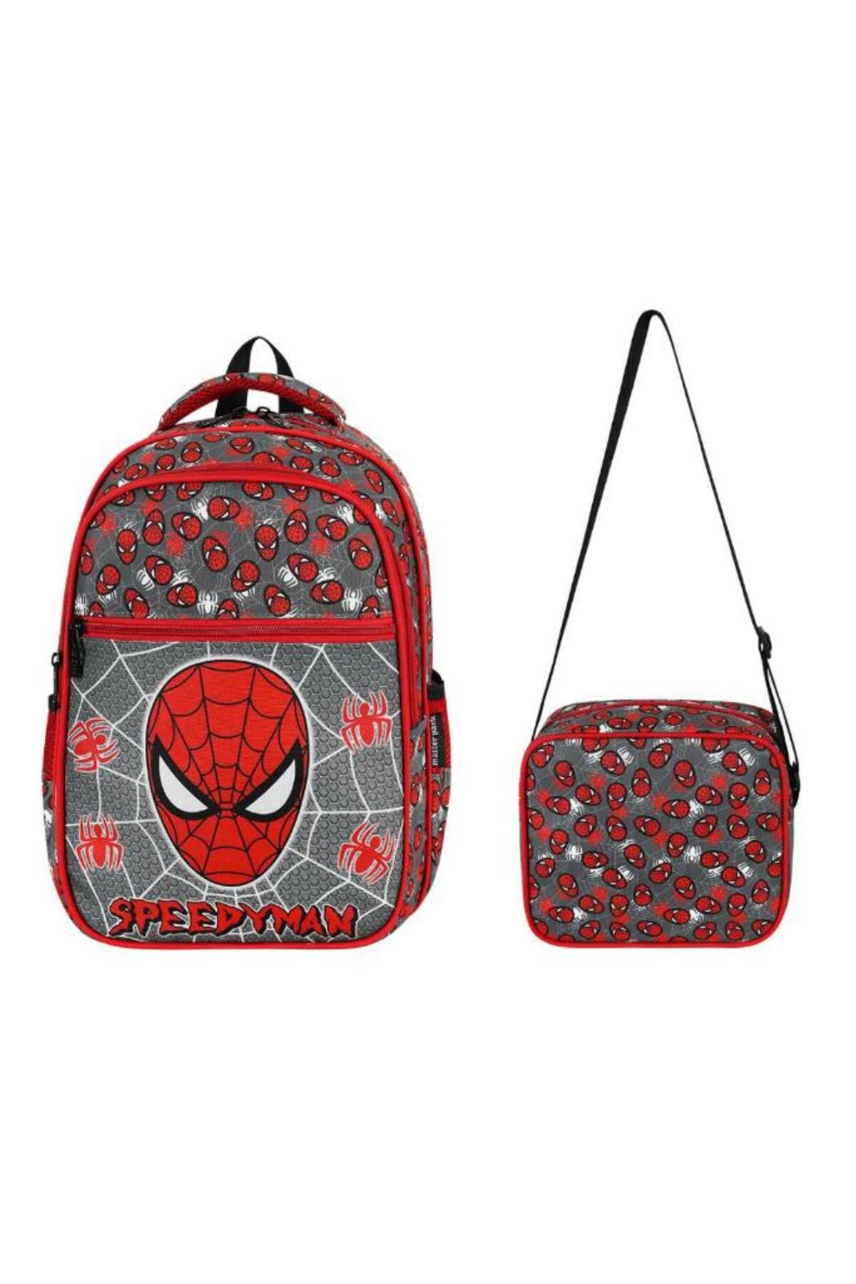 Baginn İlkokul Çantası Örümcek Adam 2'li Set 40*30 Cm Beslenme Çantası Ortopedik Sırt Çantası Erkek Çocuk