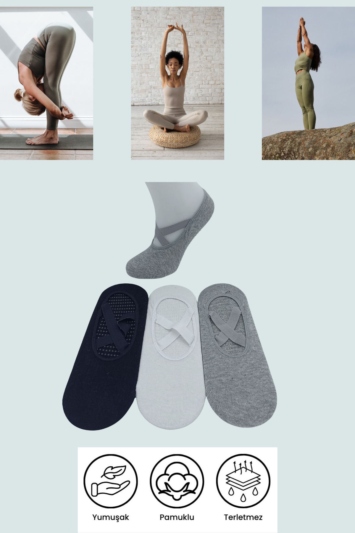 stellare Kadın 3 Çift Kaymaz Tabanlı Pilates Yoga Dans Bale Plates Kaydırmaz Çorap - Standart Beden