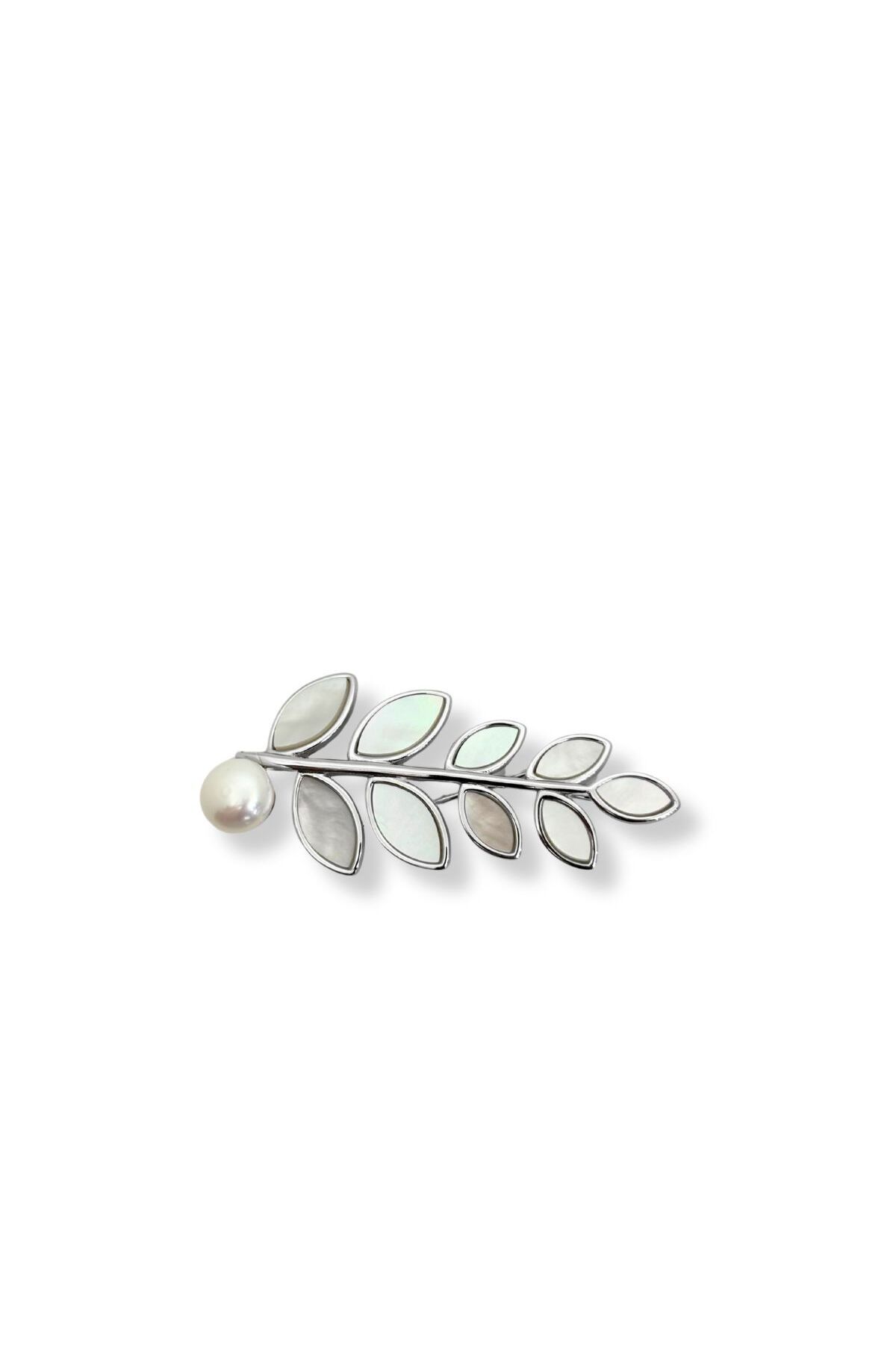 oya silver Yapraklı Gümüş Dal Broş – 2x4.5 cm