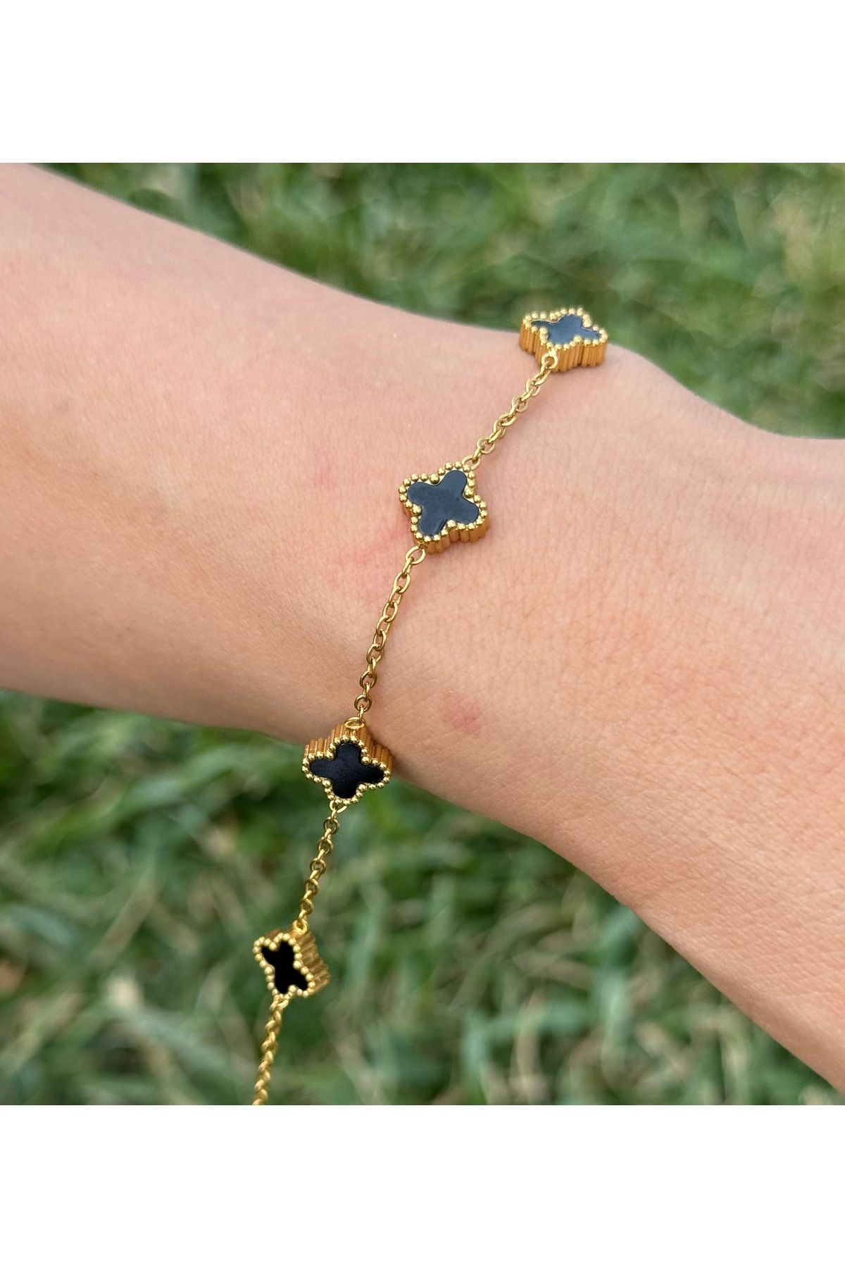 ARMELİA ACCESORİES Armelia Accessories Siyah Yonca Figürlü Ayarlanabilir Bileklik