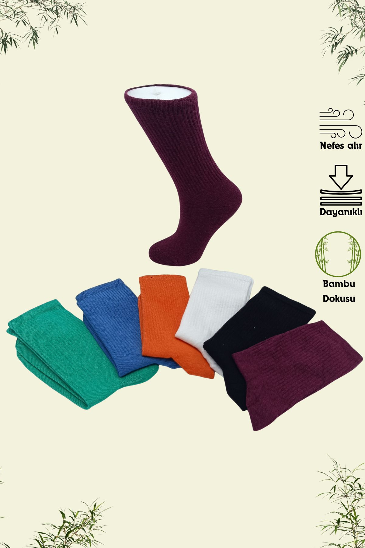 stellare Bambu Unisex Tenis Kolej Düz Renkli Premium Dikişsiz Çorap 6'lı Paket