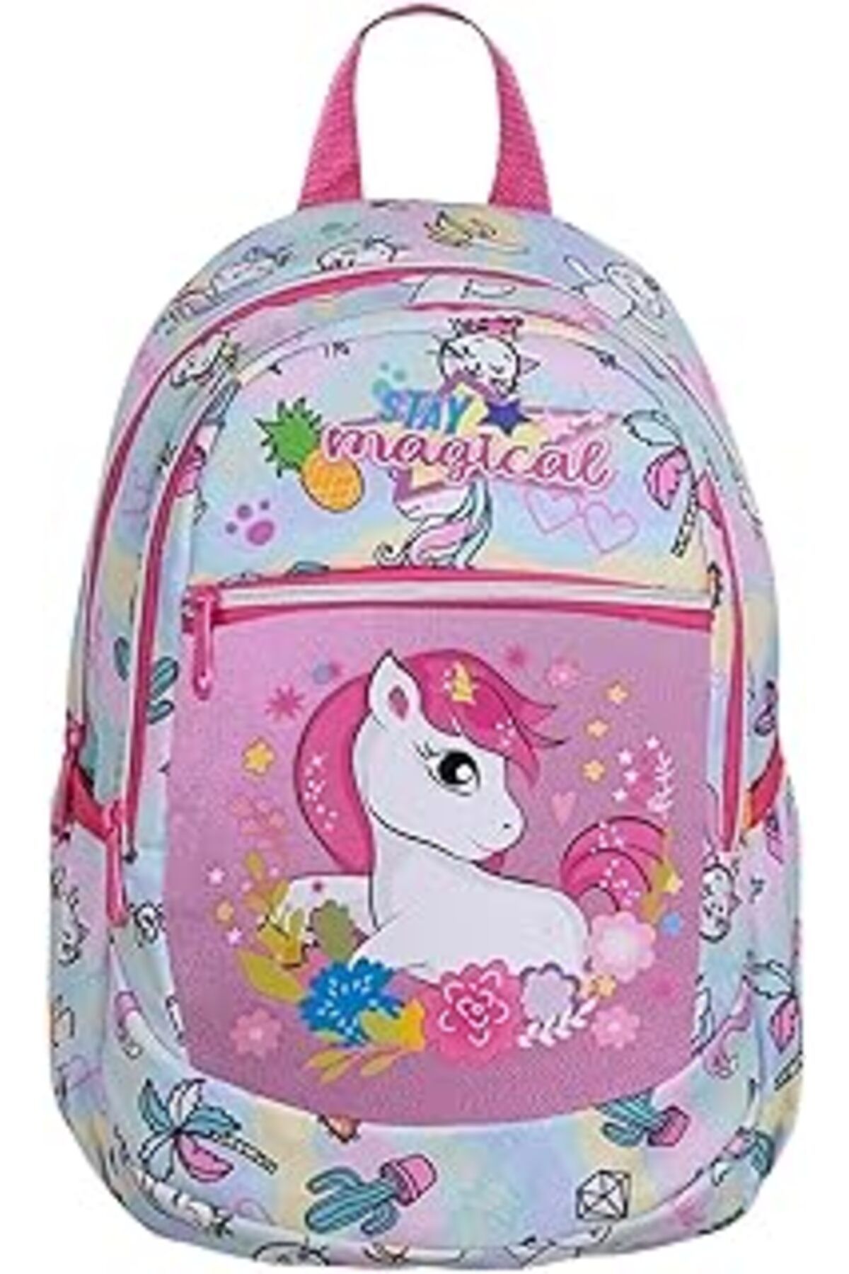 Mu Art Ahşap Anaokul Sırt Çantası Kız Erkek Unisex Ortopedik Astarlı Su Geçirmez 5 6 7 Yaş At Model Beyaz