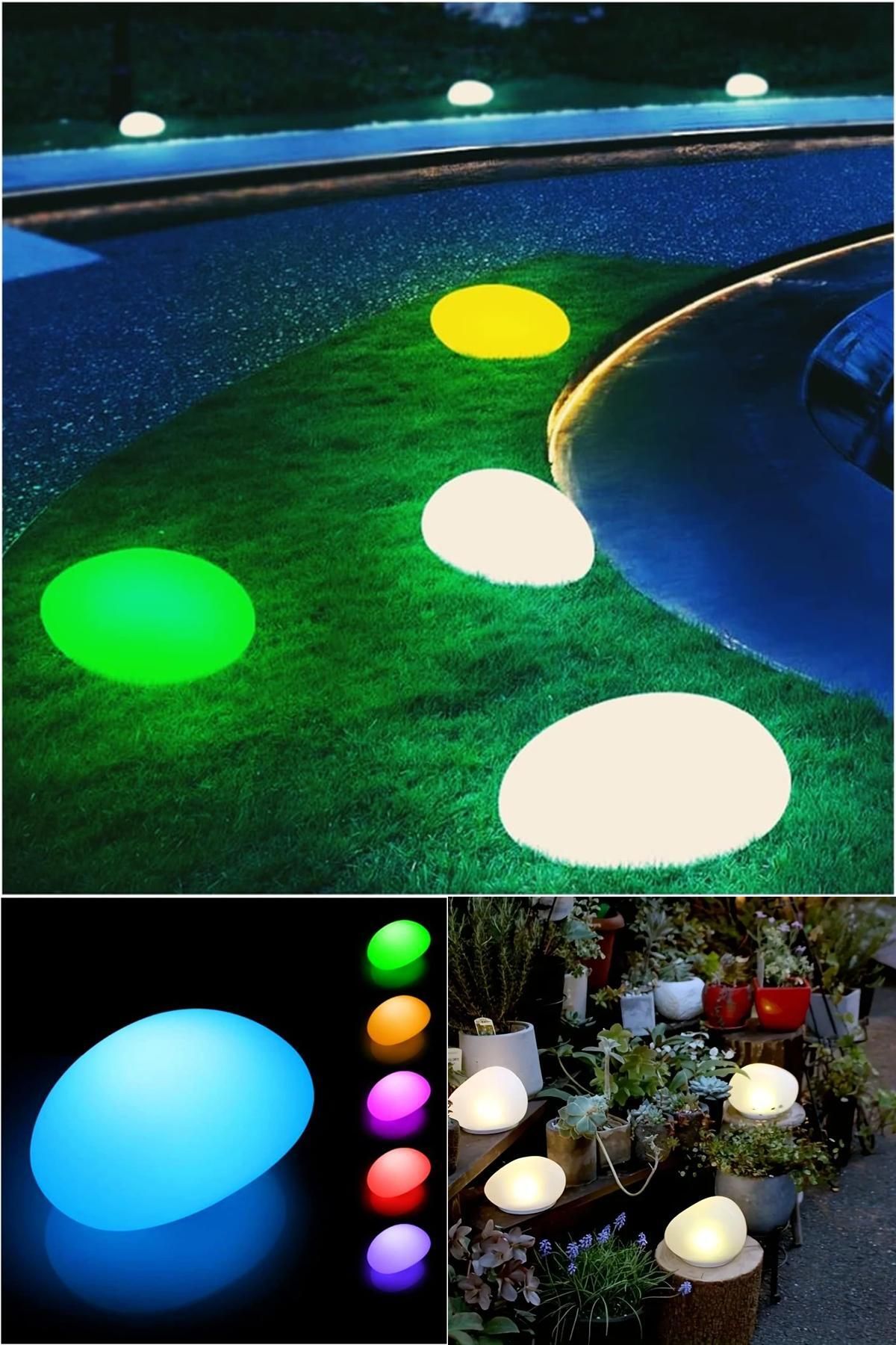 Midday 🔹 4 Adet RGB Renkli Solar Bahçe Lambası – Kumandalı, Şarjlı ve Taş Görünümlü LED Işık Dekoru