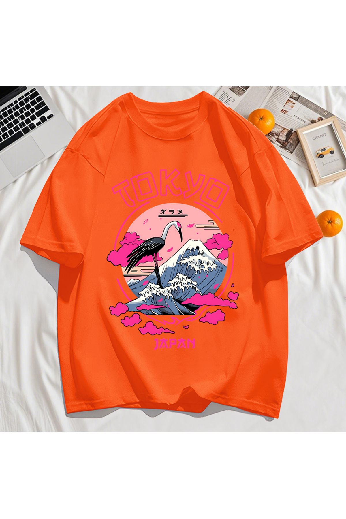 StartMore Y2k Vintage Tişört Tee Tokyo Japonya Harajuku Vinç Desen