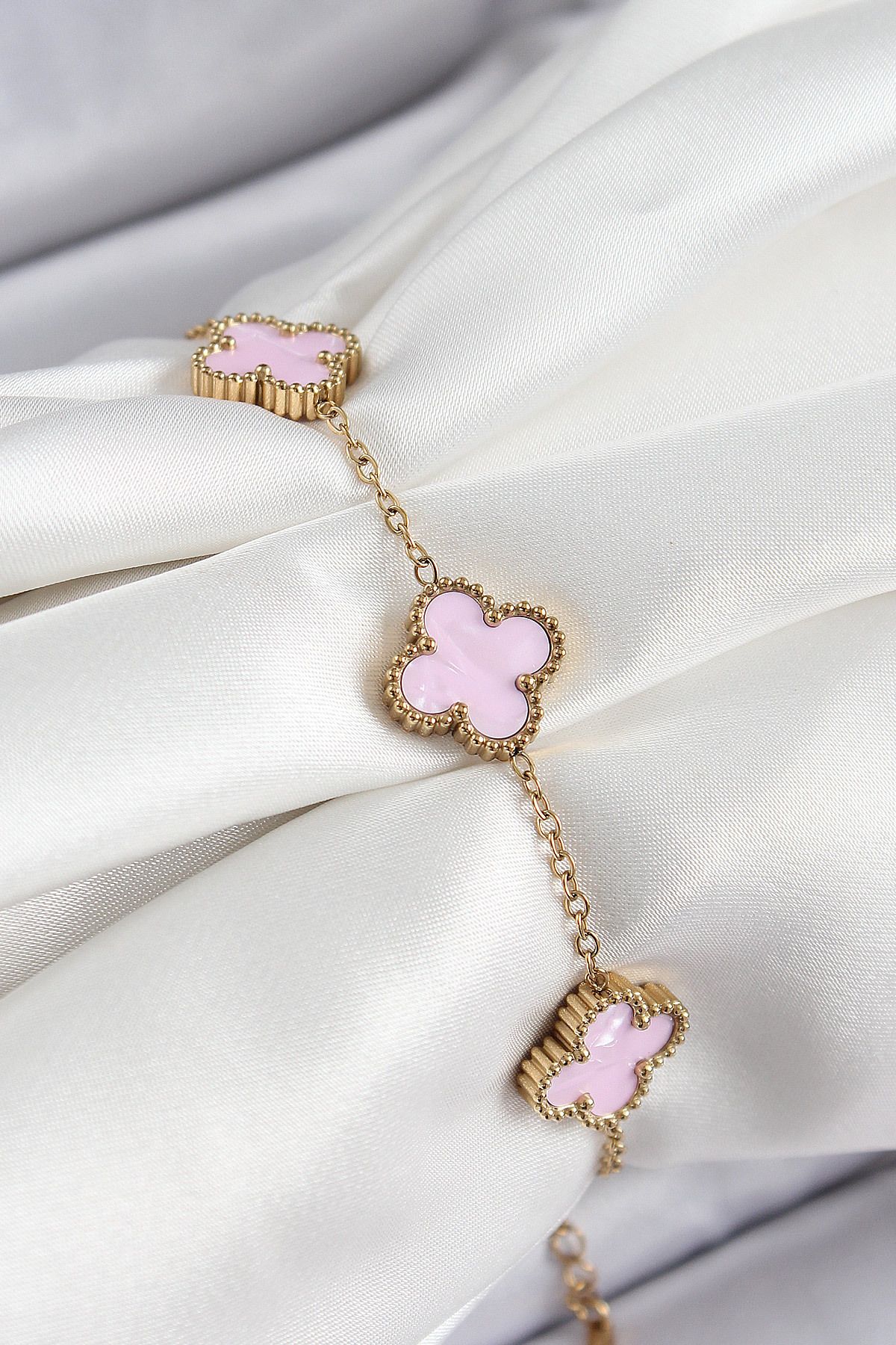 opencart Yeni Opencart Çelik Pembe Yonca Model Gold Renk Kadın Bileklik Kampanya!!!