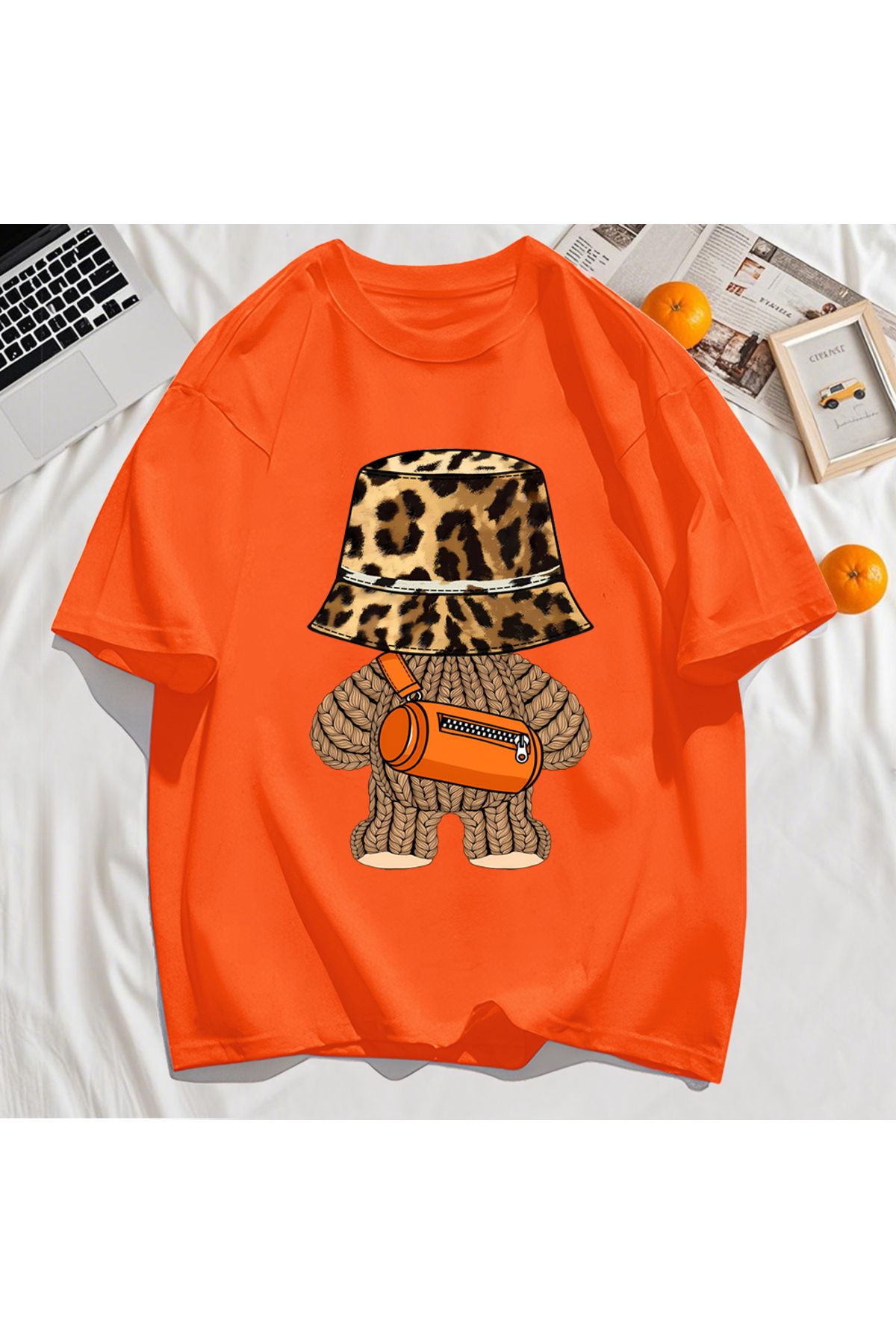 StartMore Y2k Vintage Tişört Tee Ayı Leopar Baskı Şapka Baskı