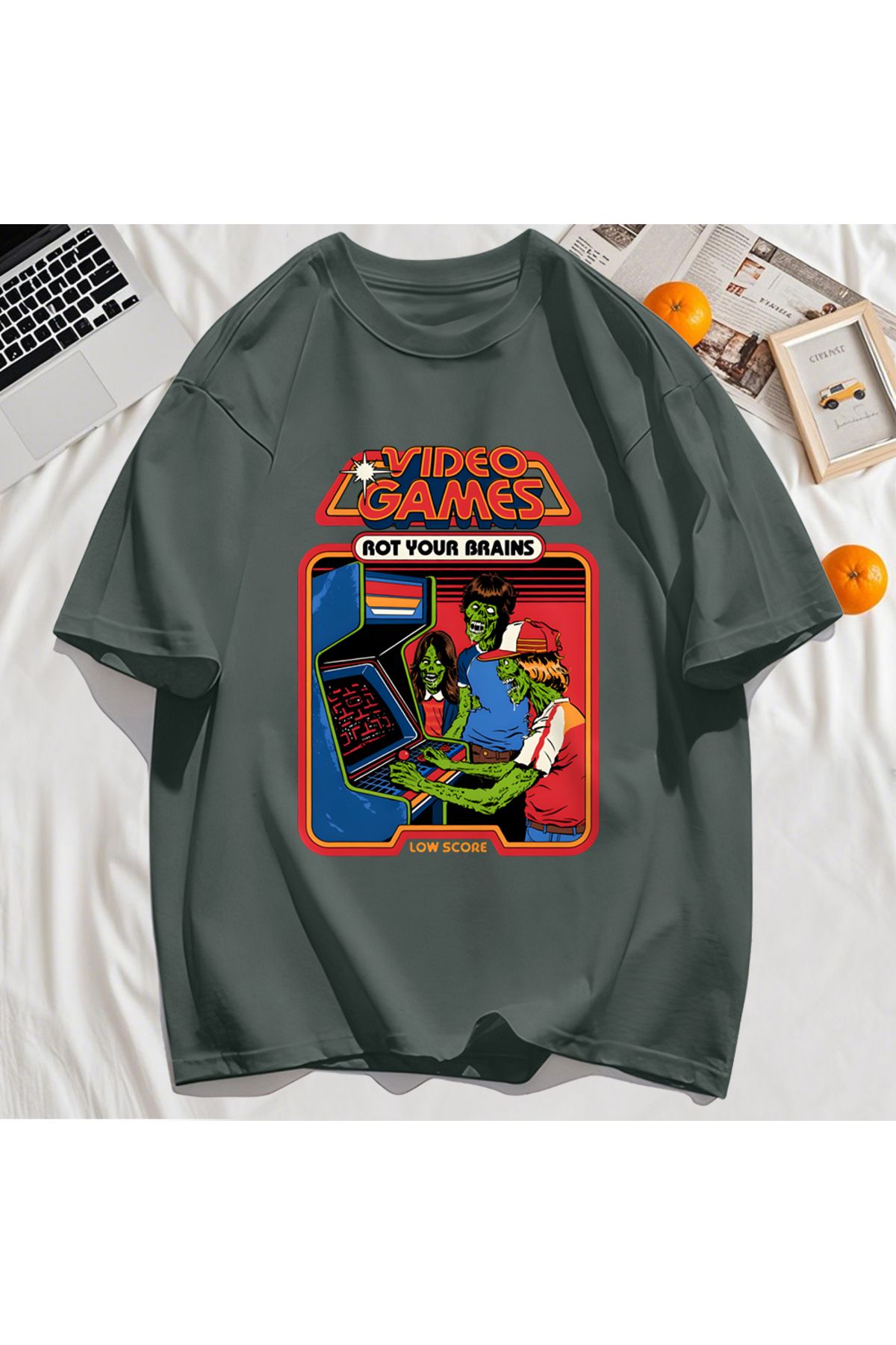 StartMore Y2k Vintage Tişört Tee Video Oyunu Beyinleri Çürük Baskı