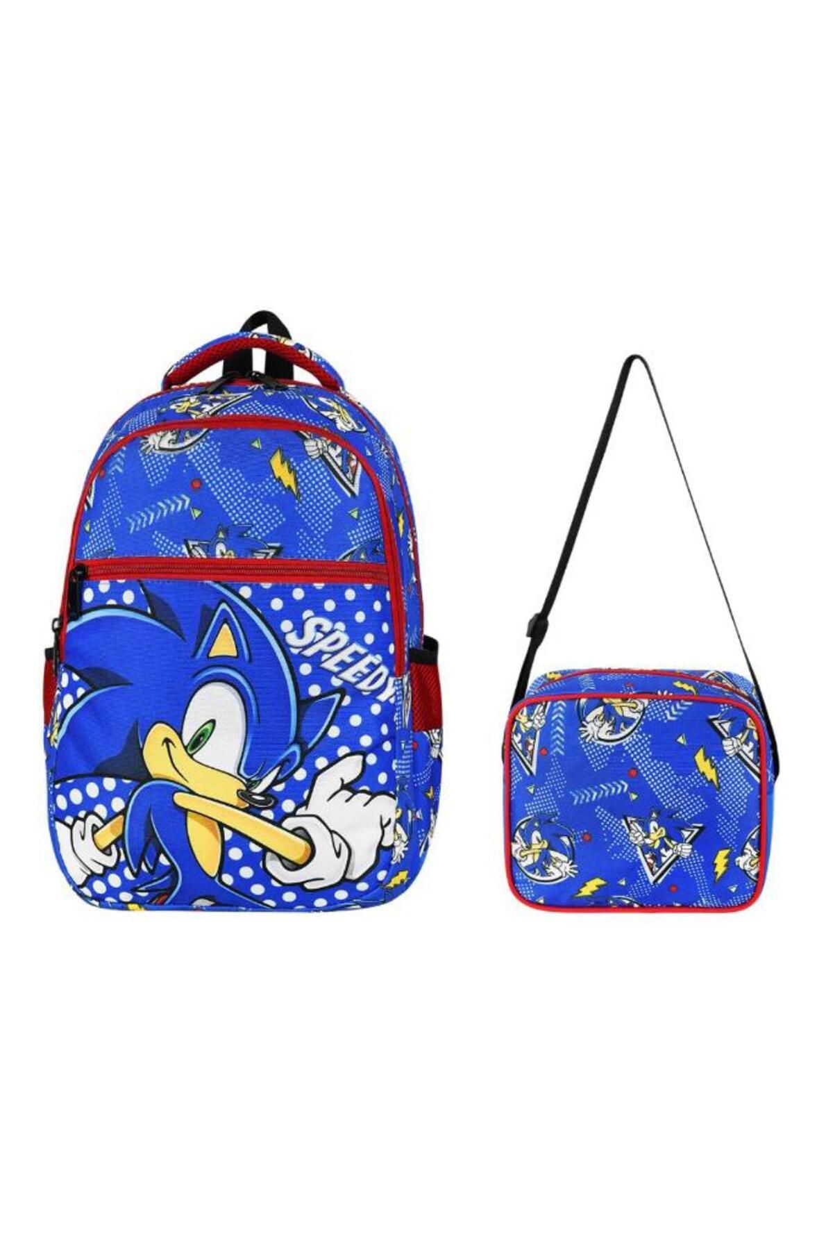 Baginn İlkokul Çantası Sonic 2'li Set 40*30 Cm Beslenme Çantası Ortopedik Sırt Çantası Erkek Çocuk