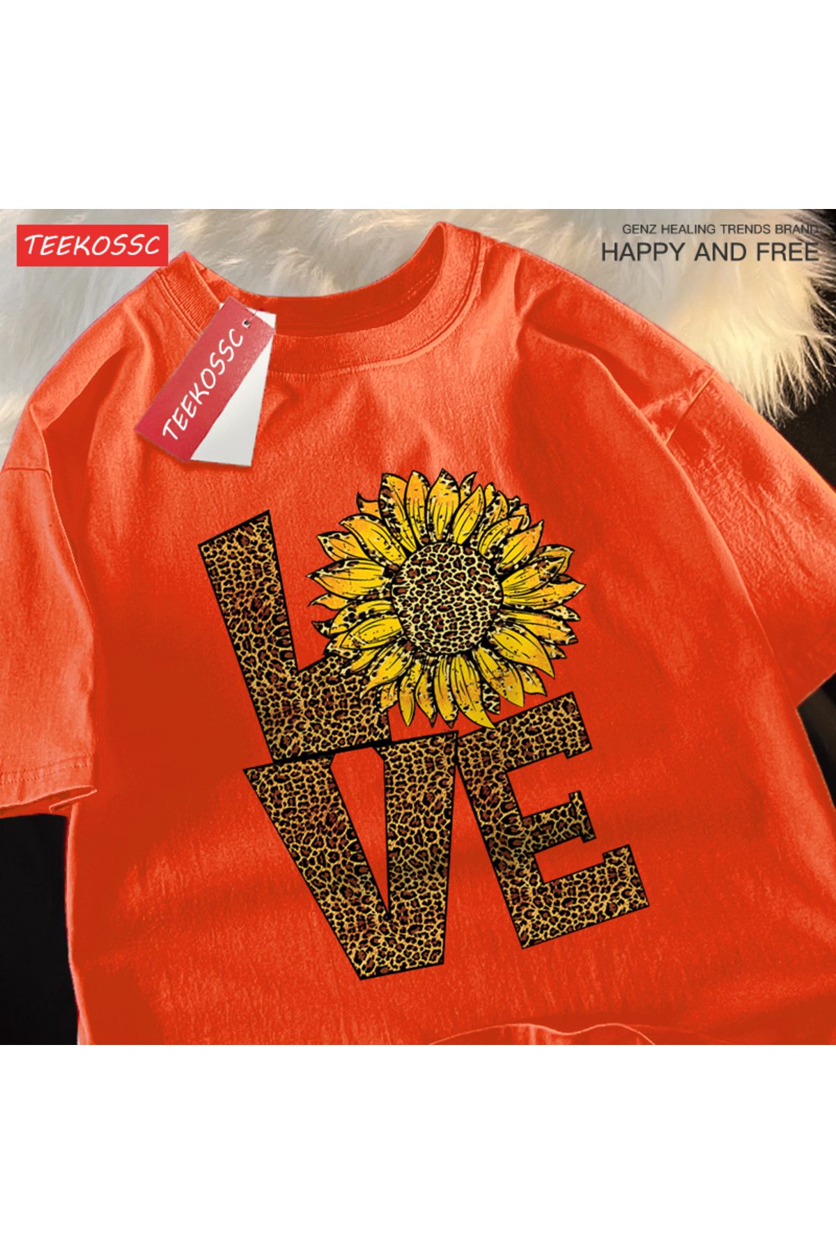 StartMore Y2k Vintage Tişört Tee Aşk leopar ayçiçeği