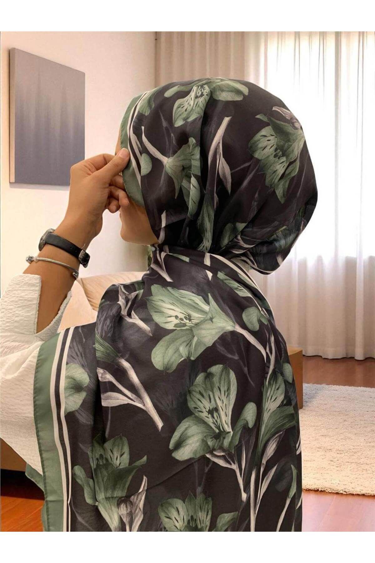 Baştacı BAŞTACI PAMUK ÇİÇEK ÇAM YEŞİLİ ŞAL