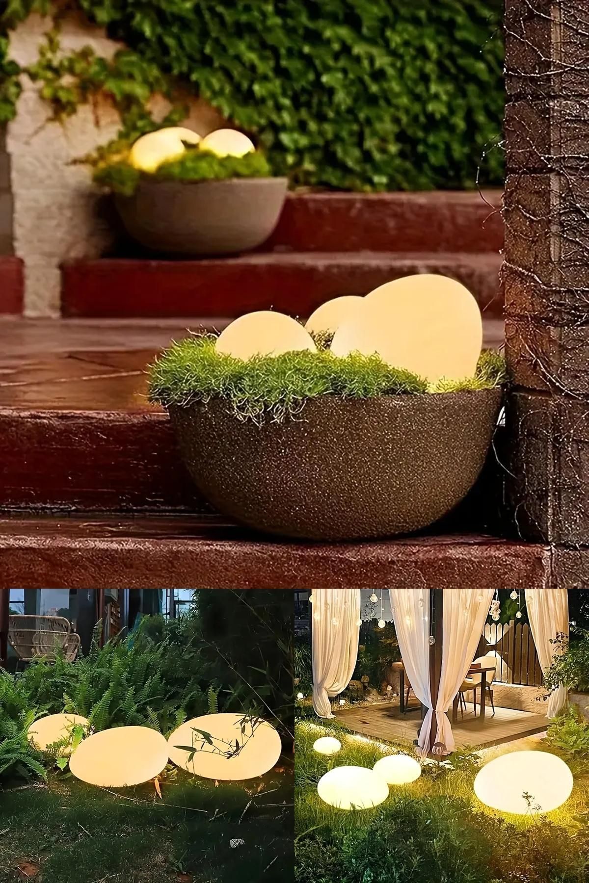 Midday 🔹 3 Adet Su Geçirmez Solar LED Bahçe Lambası – Estetik Taş Tasarımı ile Geceye Sihirli Dokunuş