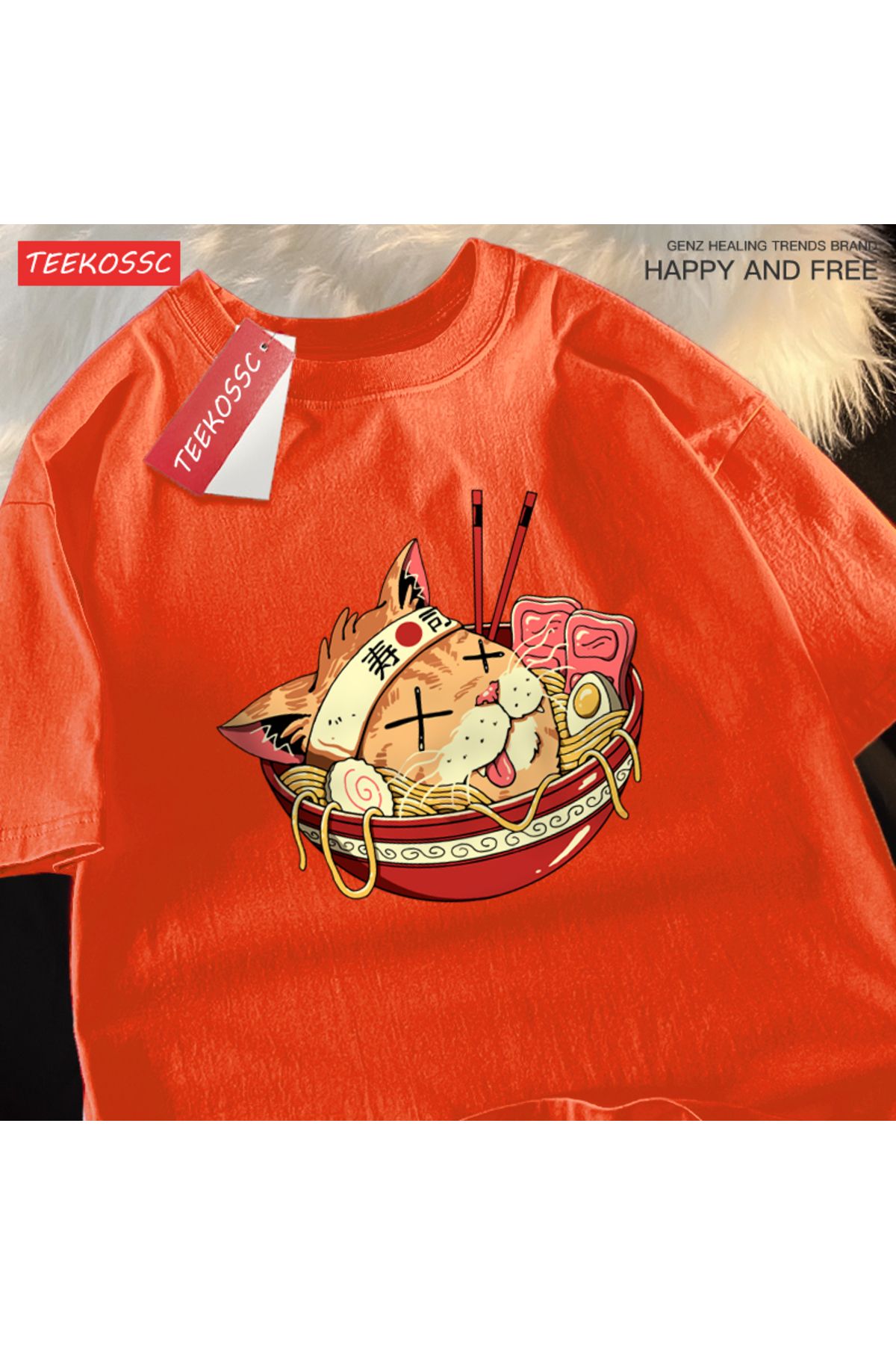StartMore Y2k Vintage Tişört Tee Japon Harajuku suşi erişte kedi