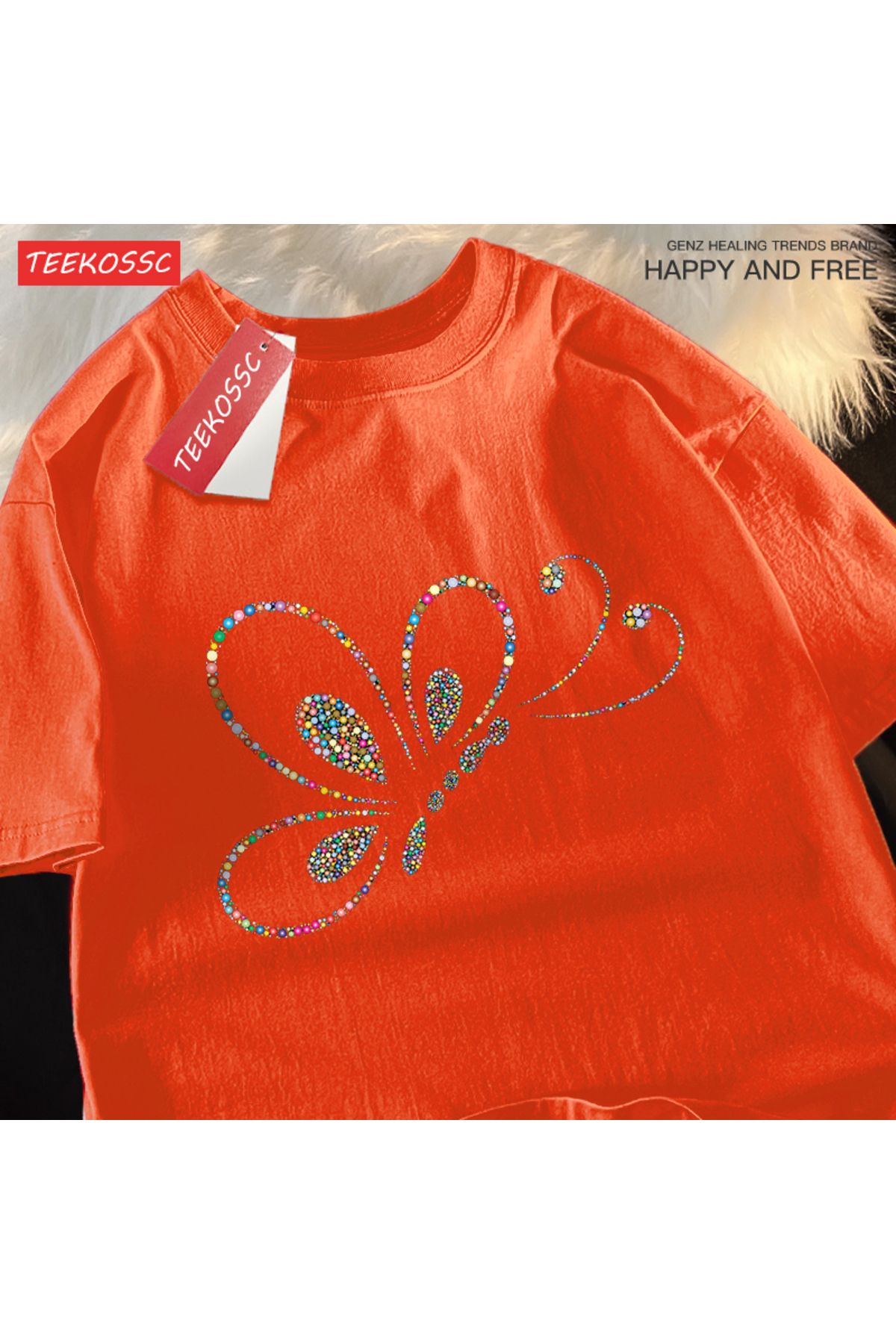StartMore Y2k Vintage Tişört Tee Renkli boncuklar uçan kelebekler