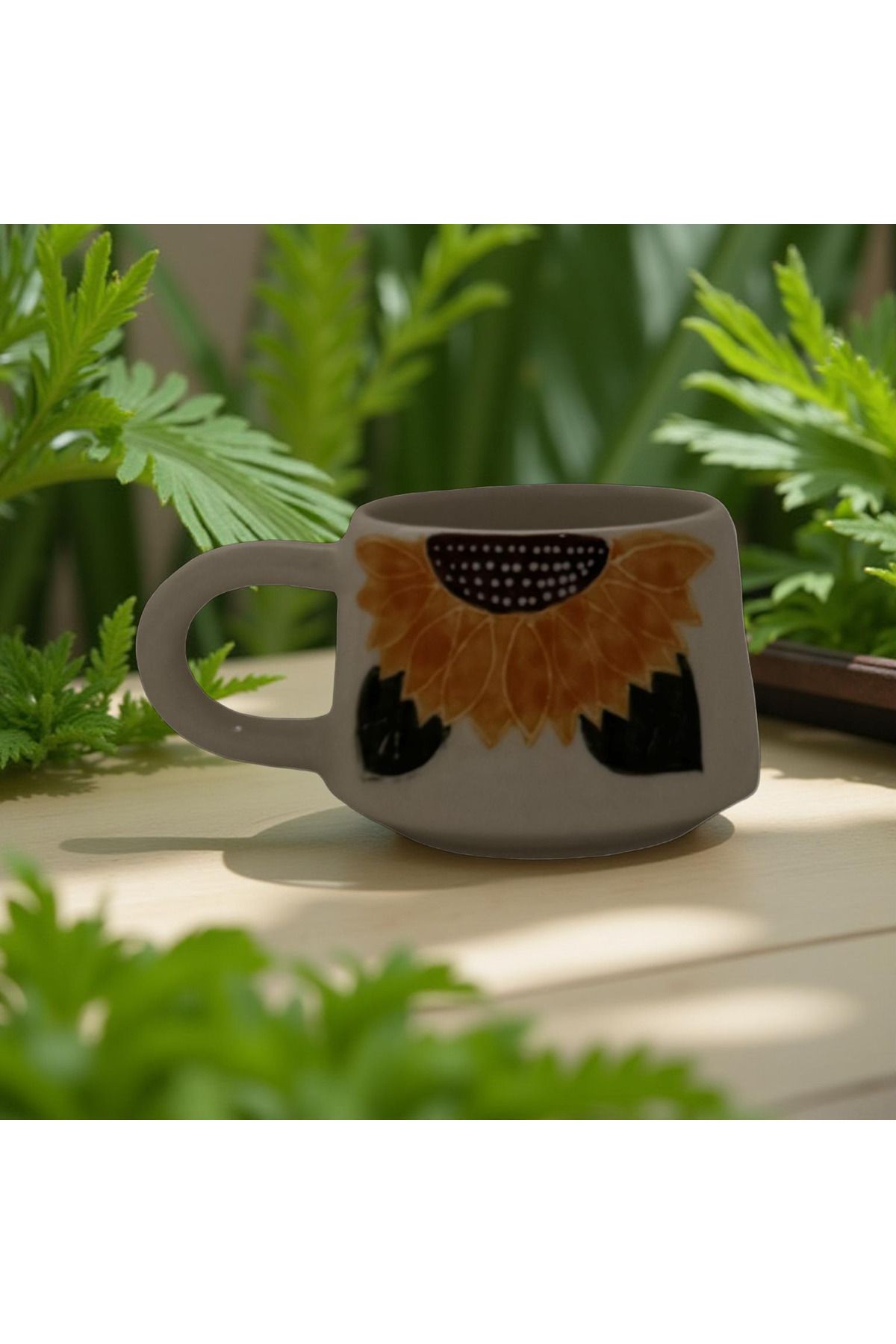 Çiporcal Klasik ayçekirdegi el dekoru seramik mug kupa bardak