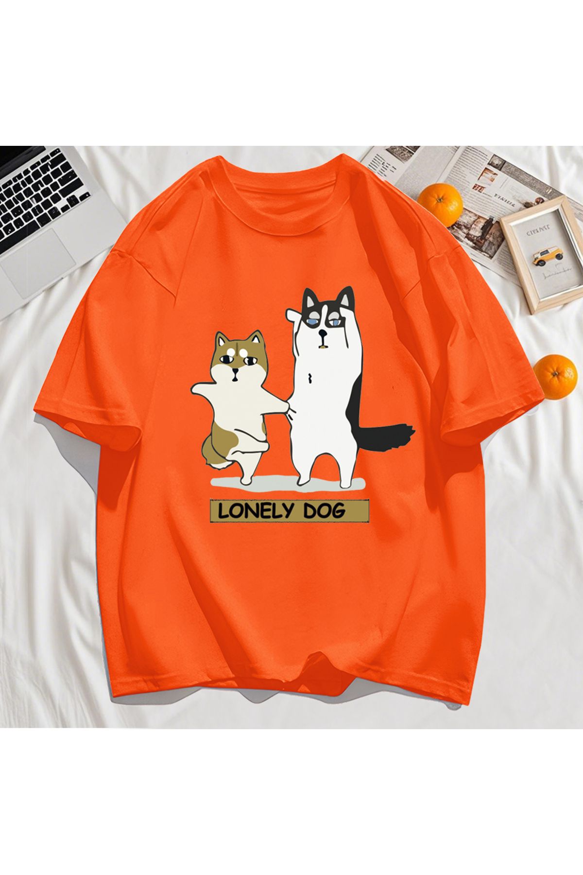 StartMore Y2k Vintage Tişört Tee Yalnız Husky Ve Shiba Inu Baskı
