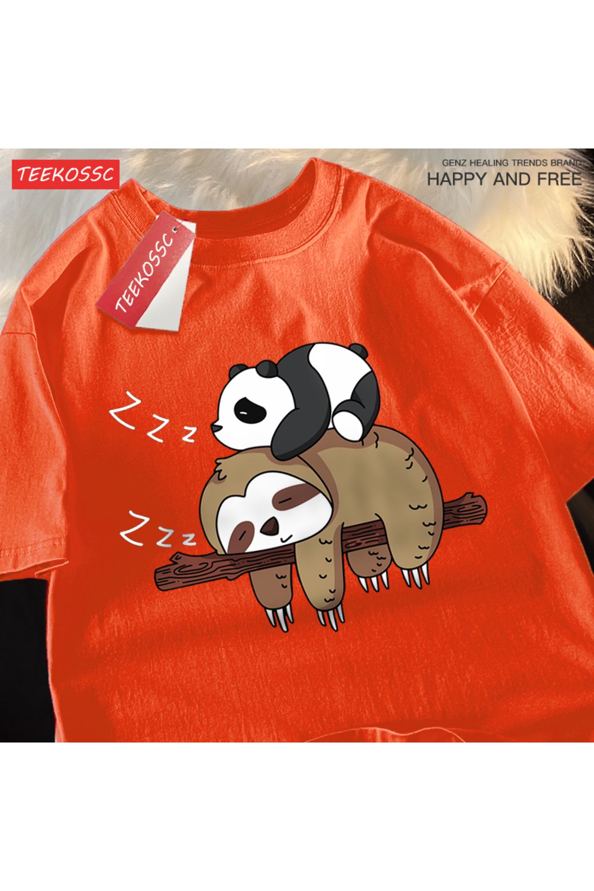 StartMore Y2k Vintage Tişört Tee Pandalar Sloths üzerinde uyku