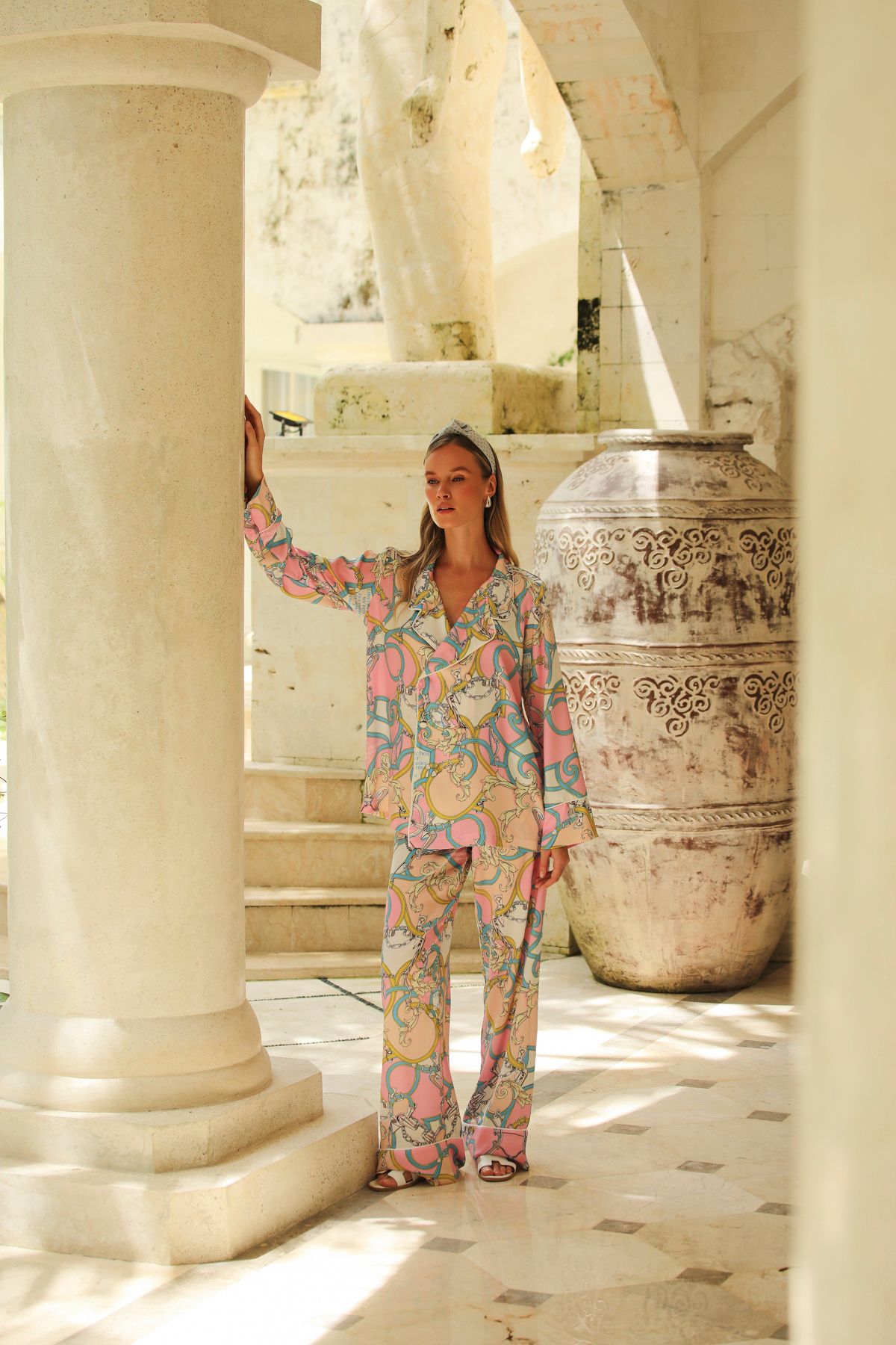 MODA MAİSON JESSIE AURELIE ROSE PANTOLON TAKIM - %100 İPEK SATEN PEMBE
