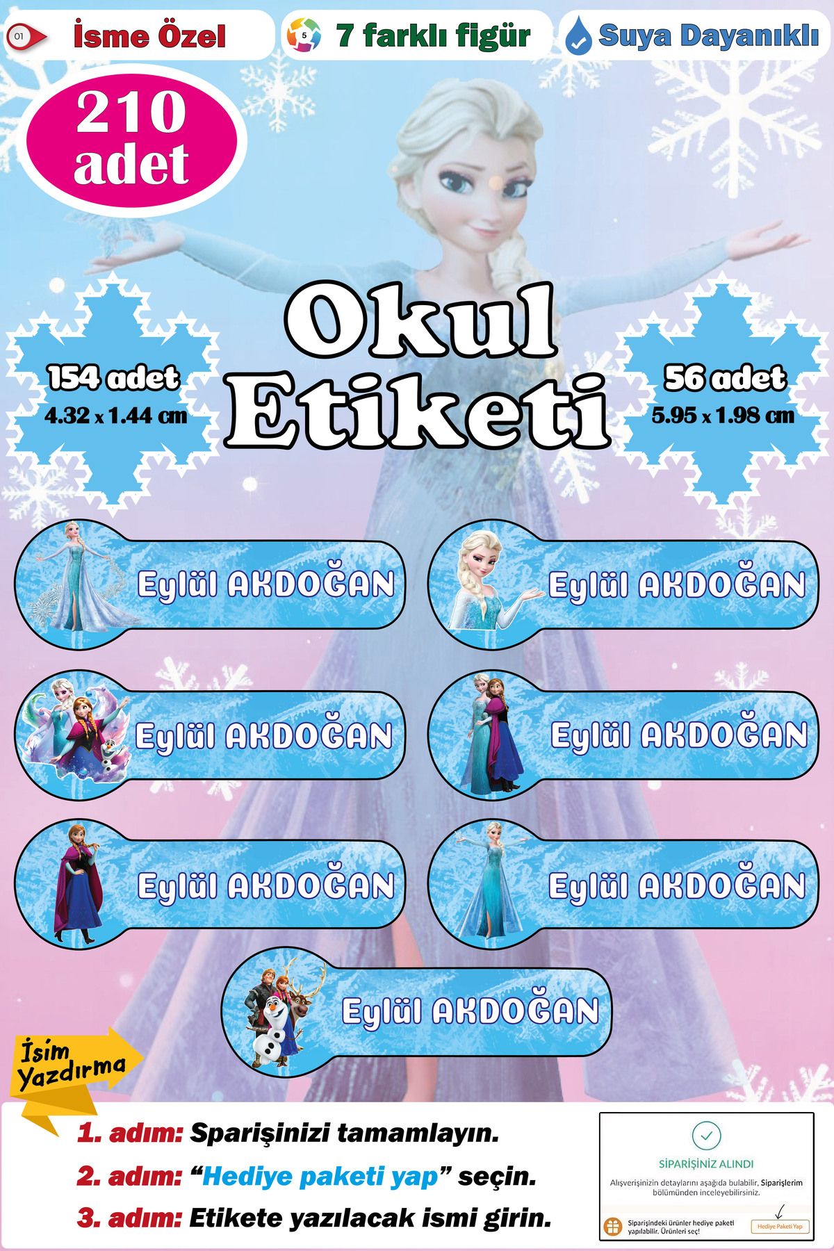 GSticker Okul Etiketi Kalem Defter Etiketi Özel Isim Yazılabilen Etiket Isme Özel Etiket Elsa Isim Etiketi