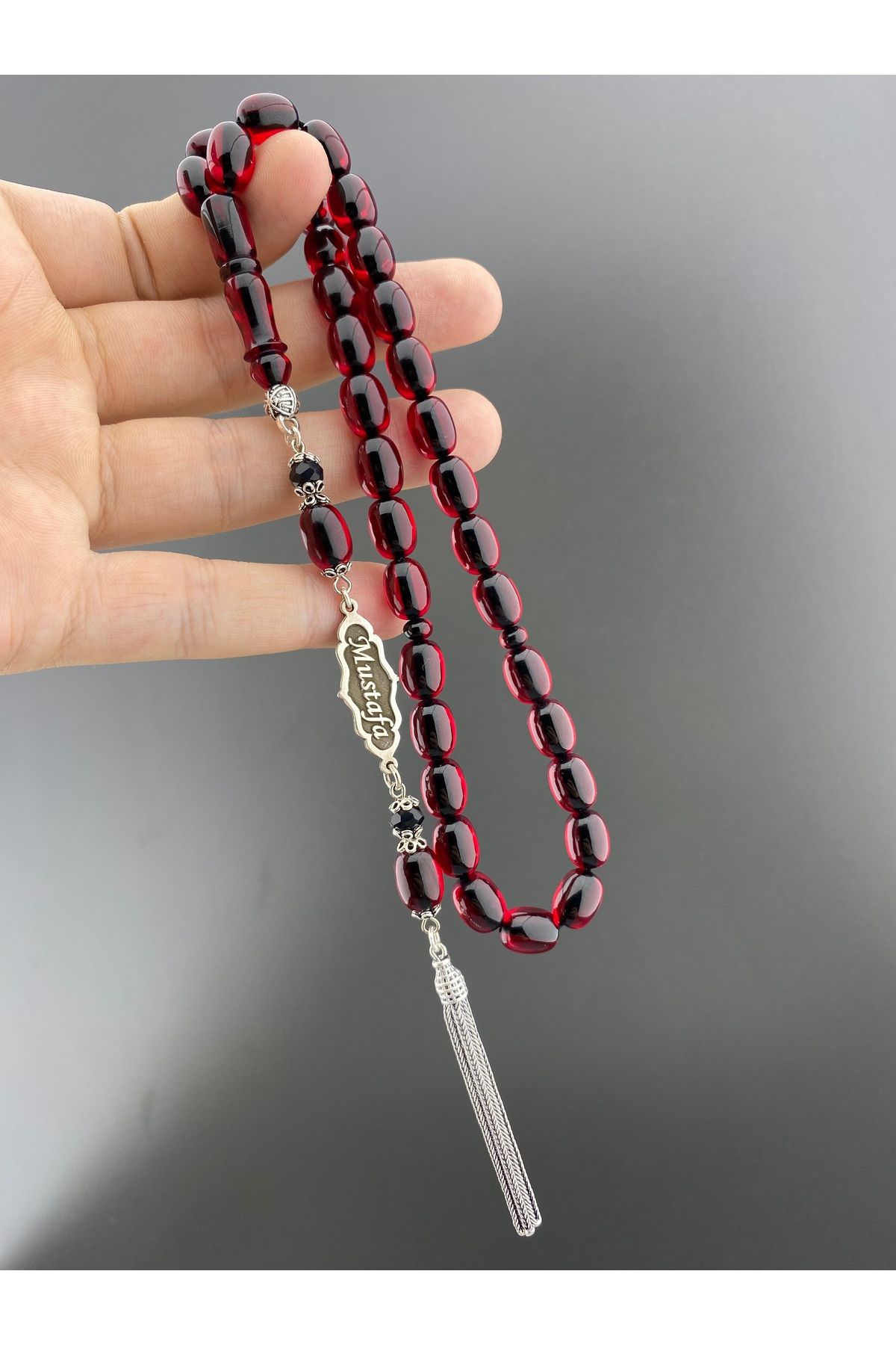 Tesbih Store Ateş Kehribar 925 Ayar Gümüş Püsküllü Kişiye Özel Tasarım