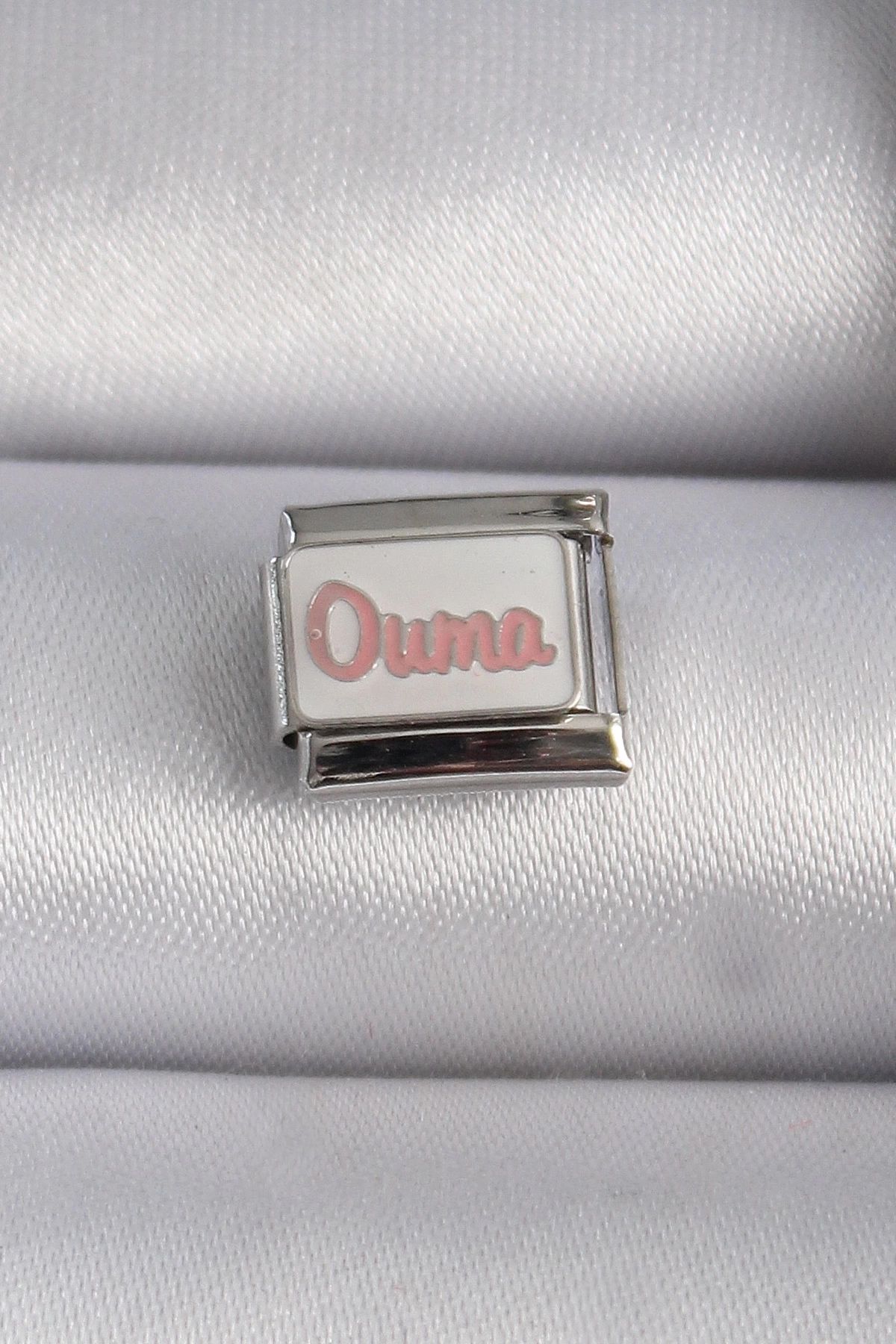 shopwave 316L Çelik Gümüş Renk Beyaz Pembe Ouma İşlemeli Nomination Charm