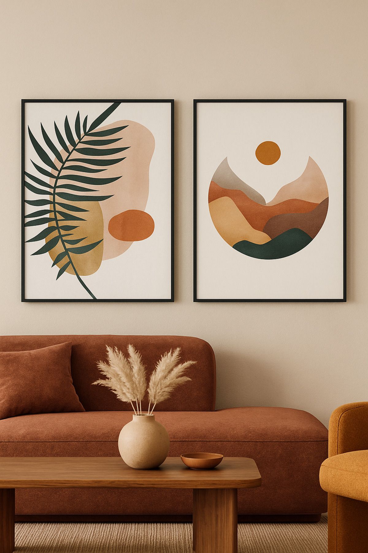 seninürünün Abstract Sanat - Gerçek Cama Baskı Gold Alüminyum Metal Çerçeveli 2'li Modern Tablo