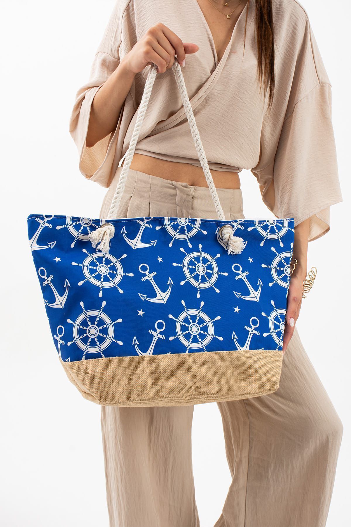H&D COLLECTİON Çok Kullanışlı Astarlı Bez Tatil Plaj Çantası