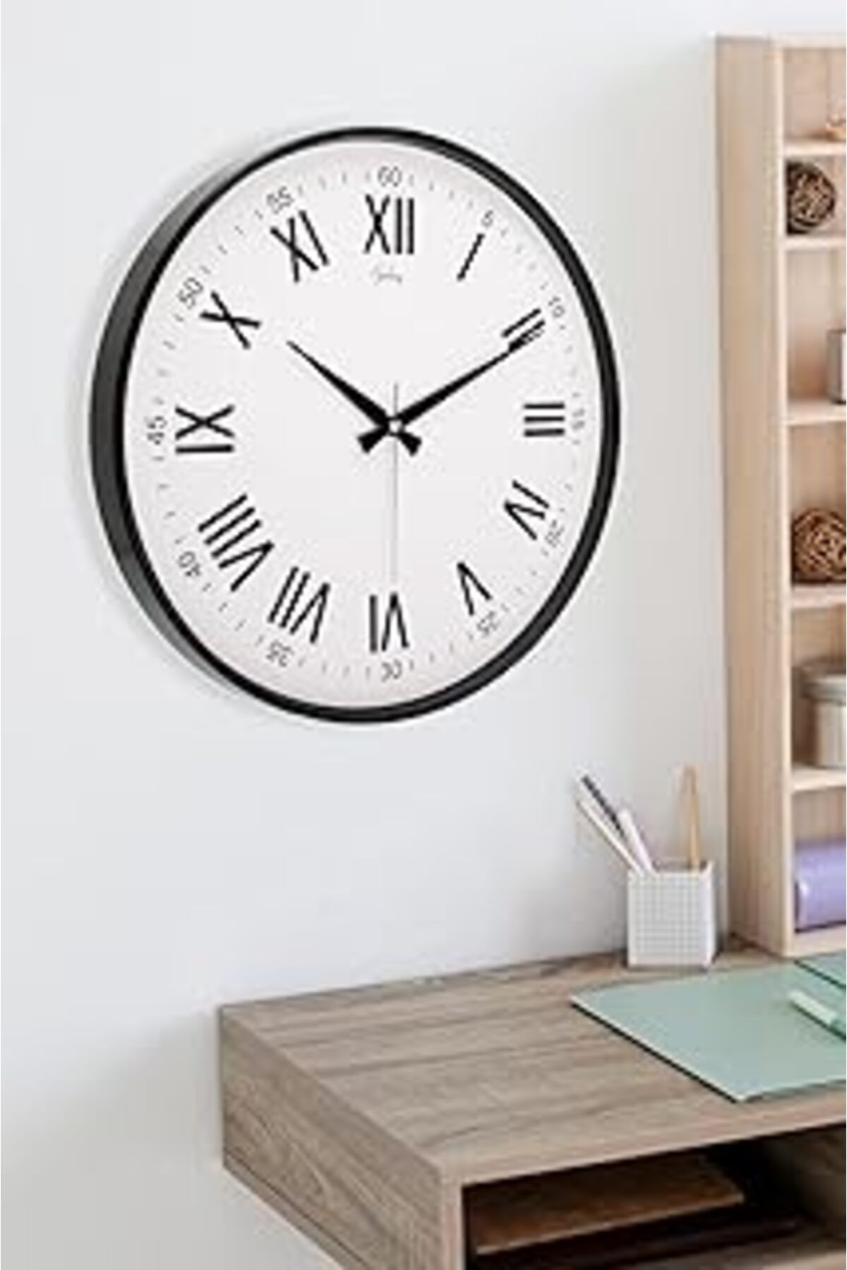 Mu Art Ahşap Galaxy 717-K-3 Serisi Roma Rakamlı Metal Görünümlü Sessiz Akar Modern Duvar Saati 40 Cm