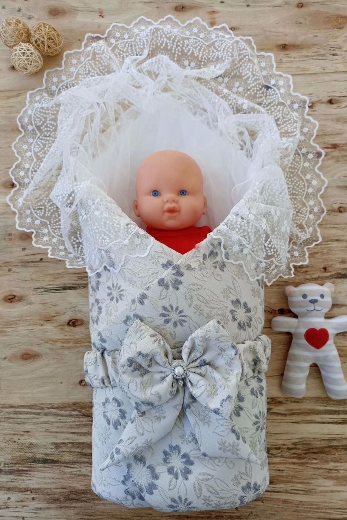 shopwave Yenidoğan Gül Sedefli Duvaklı Taş Fiyonk Erkek Bebek Kumru Kundak Bebek Battaniyesi