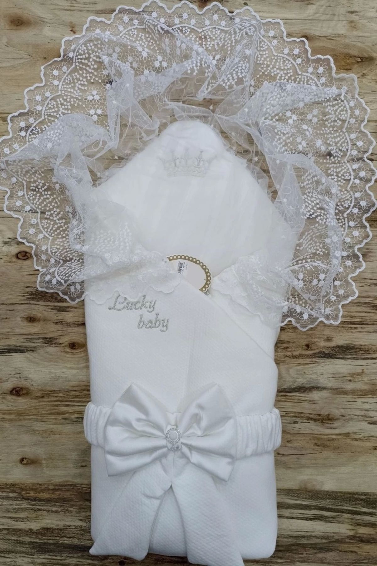 shopwave Yenidoğan Sahra Taç Lucky Baby Nakışlı Kumru Kundak Bebek Battaniyesi